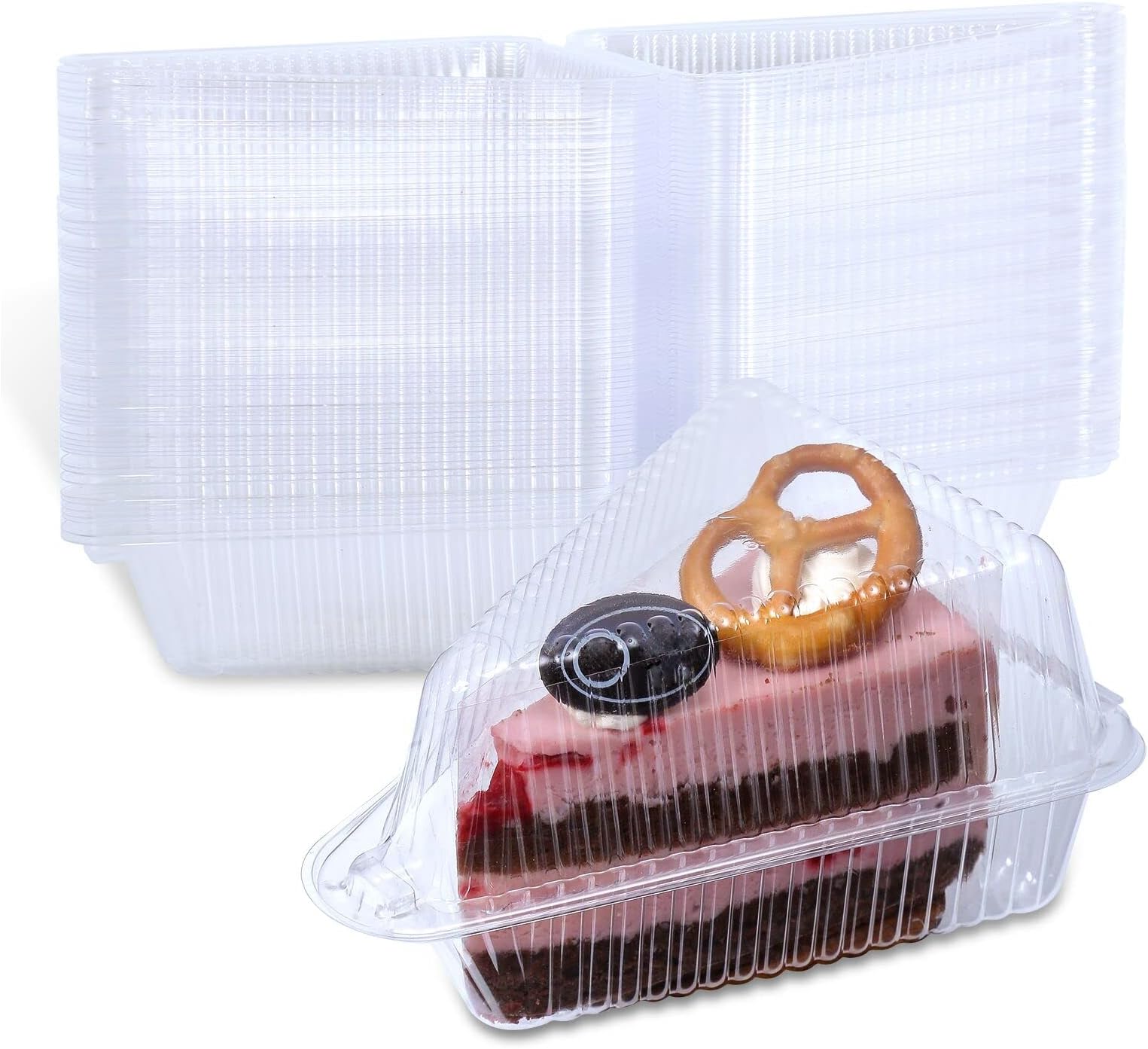 AQSXO100 Pcs Transparent Cake Slice Plastic Containers with Lids 4 Inches Hinged Lid Cheese cake Container, for Take Out Packaging, Bakery and Cafe.