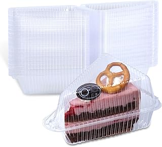 200 Pcs Transparent Cake Slice Plastic Containers with Lids 5 Inches Hinged Lid Cheese cake Container, for Take Out Packaging, Bakery and Cafe.