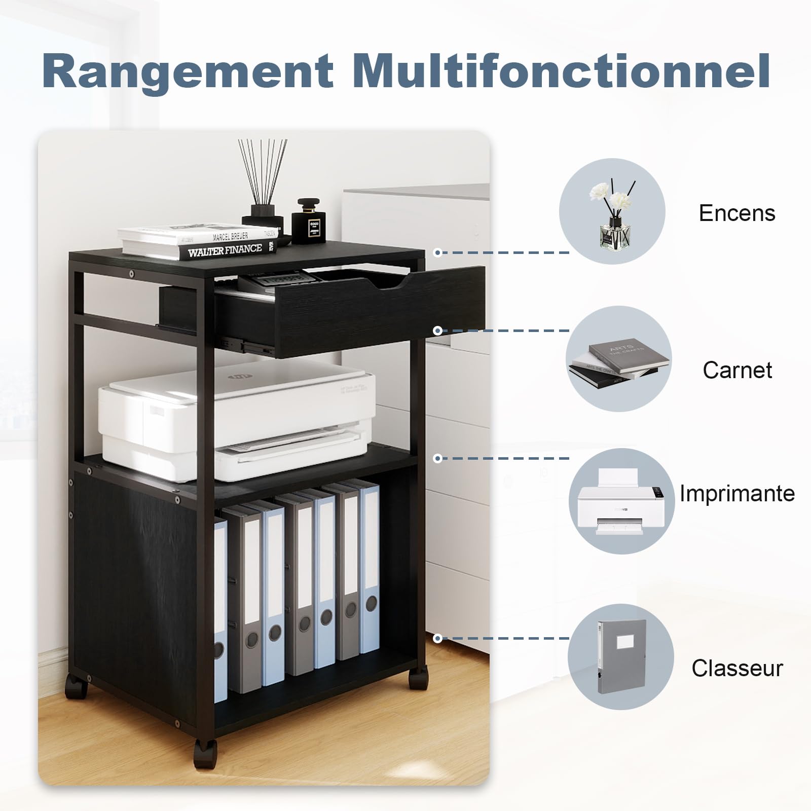 PUNCIA Étagère de Rangement pour Dossiers Support Imprimante (Blanc)