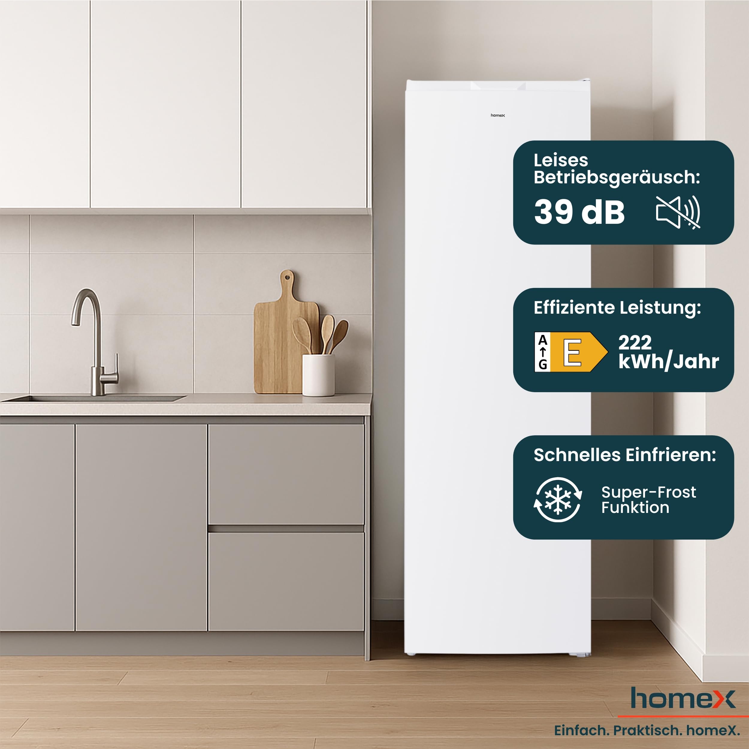 homeX FSN2041E-W Gefrierschrank NoFrost Tiefkühlschrank groß 204 Liter