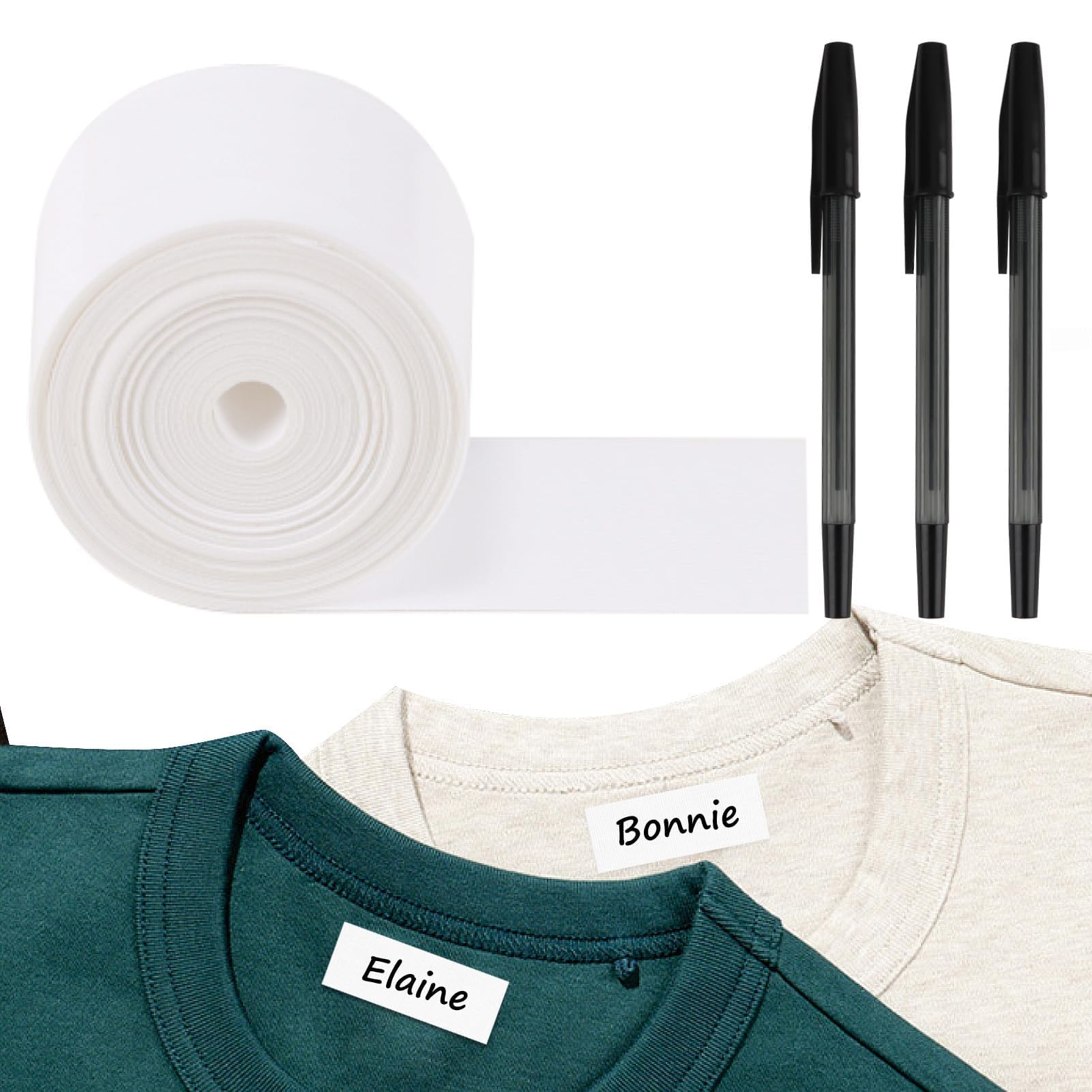 Iron On Name Labels for Clothes, Personalised Name Tags for Clothes Kids and Adults, Clothing Labels Writable Fabric Tape with 3 Pens, No-Scratch Clothing Label for School Camp Care HOM