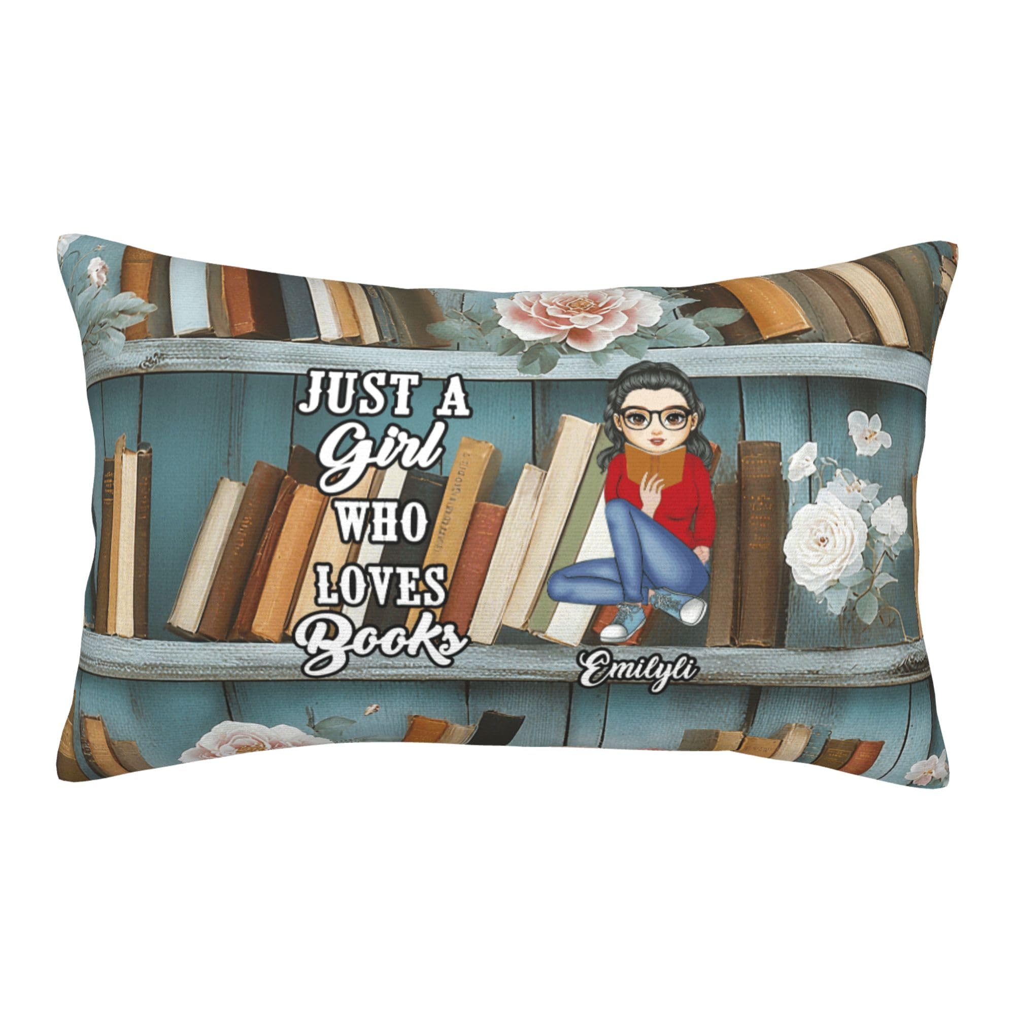 Hvnywmmg Personalized Just A Girl Who Loves Books Pillow Covers,Custom Name Cushion Cover Book Lovers Gifts Pillowcase Decorative Pillows for Couch Readers Bookworms Librarians Gift