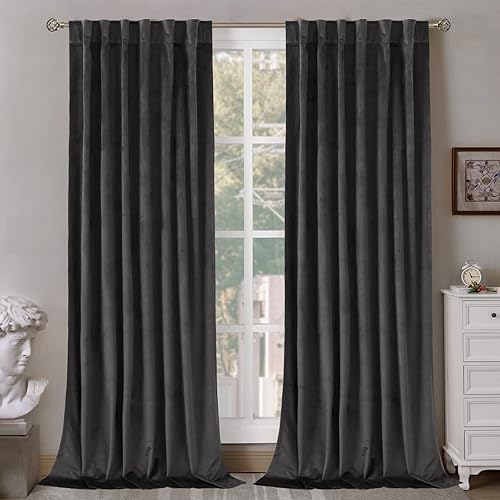 BGment Grey Velvet Curtains 84 Inch for Bedroom, Thermal Insulated Blackout Curtains Noise Reduce Back Tab and Rod Pocket Luxury Panels for Living Room, Set of 2 Panels, 52 x 84 Inch
