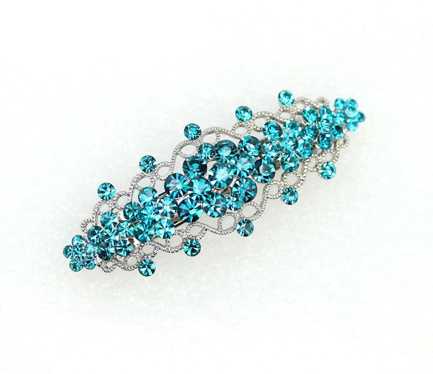 Faship Gorgeous Teal Rhinestone Crystal Floral Hair Barrette Bridal Wedding Party