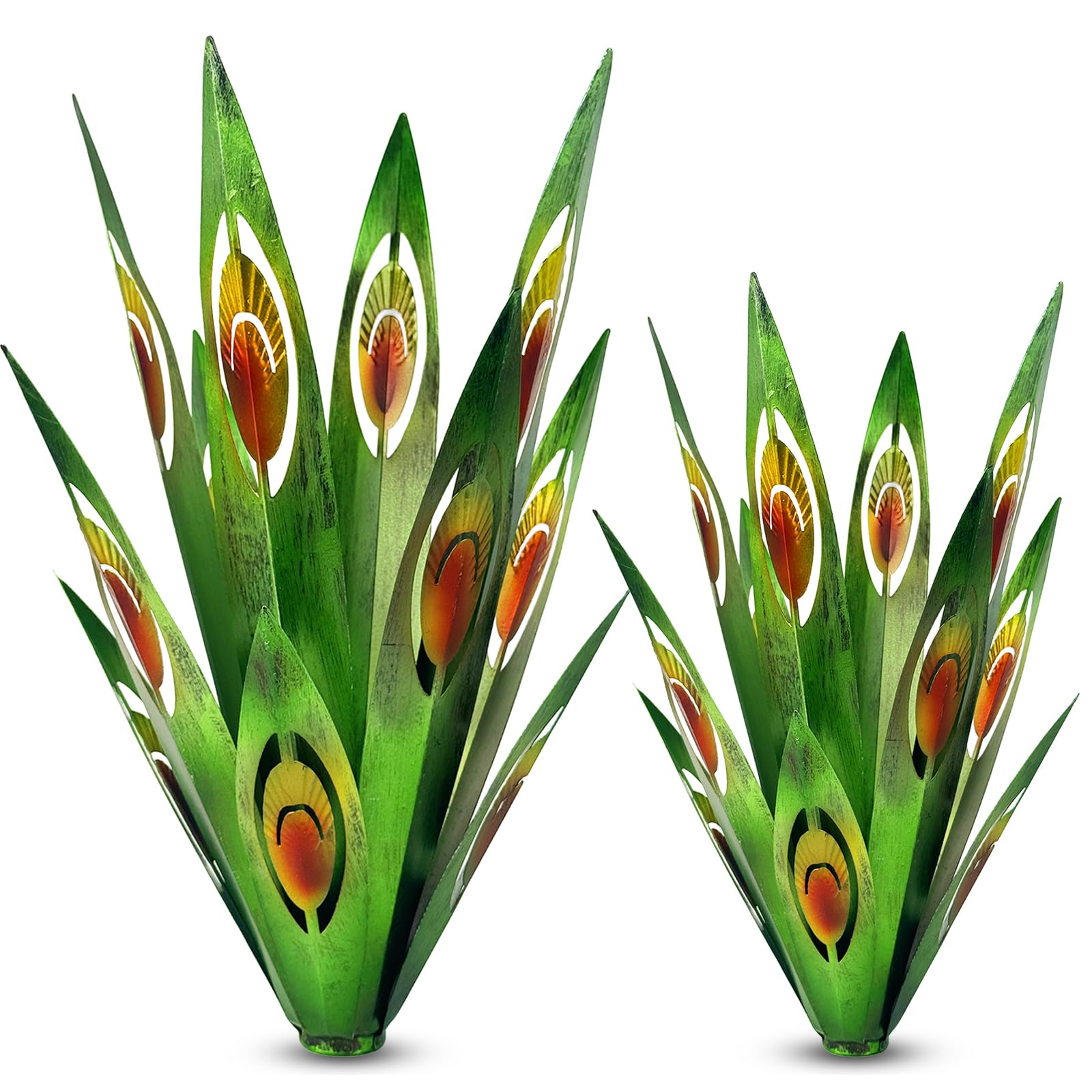 Jesokiibo Tequila Rustic Sculpture DIY Metal Agave Plant Home Decor Rustic Hand Painted Metal Agave Garden Ornaments Outdoor Decor Figurines Home Yard Decorations Stakes Lawn Ornaments (Green 2PCS) — image 1