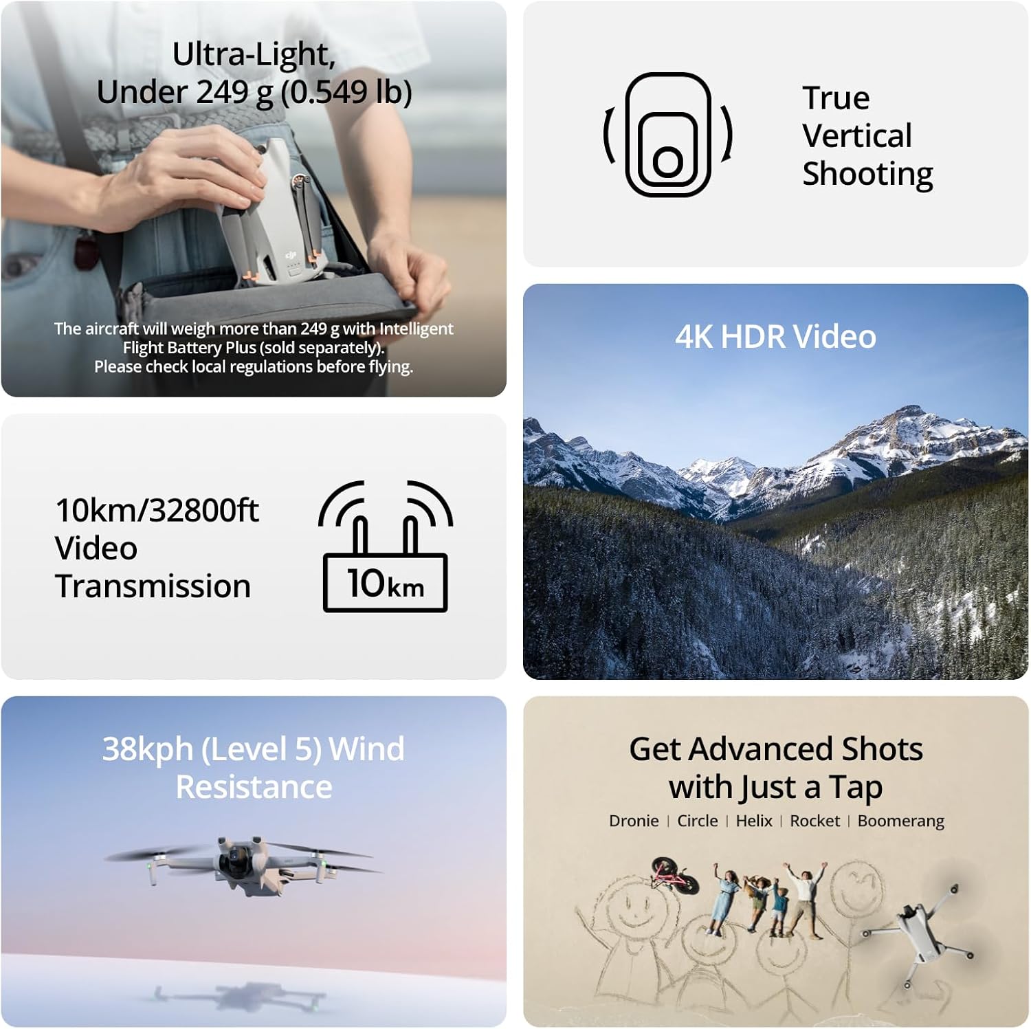 DJI Mini 3 (nur Drohne) – Leichte und faltbare Mini-Kameradrohne mit 4K HDR-Video, 38 min Flugzeit, echten vertikalen Aufnahmen und intelligenten Funktionen. (Fernsteuerung separat erhältlich.) – Bild 2