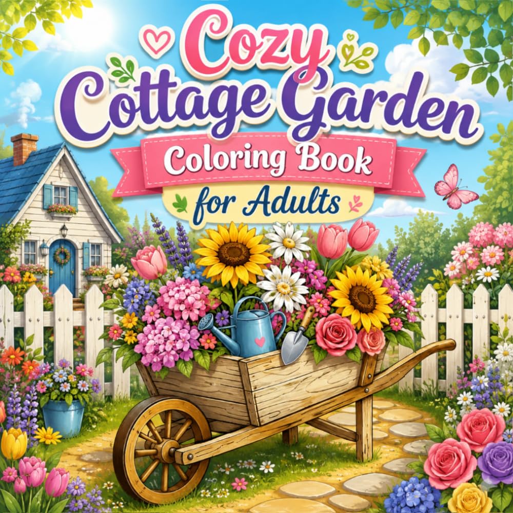 Cozy Cottage Garden: 50+ Single-Sided Pages | Thick Bold Outlines | Perfect Gift for Ages all