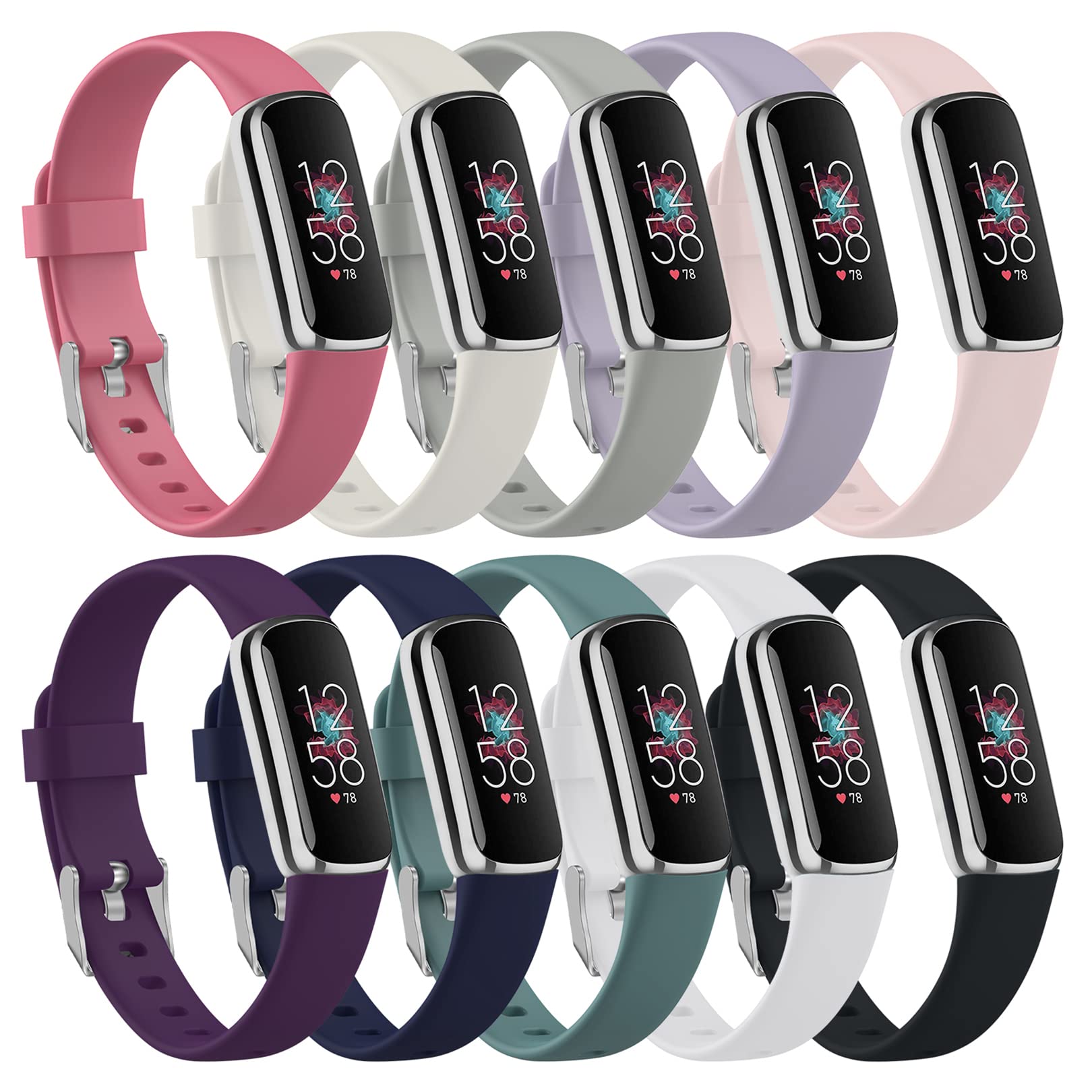 10 color Bands Compatible with Fitbit Luxe,Adjustable Silicone Sport Replacement Wristbands Straps Compatible with Fitbit Luxe Smart Watch for Girl Women
