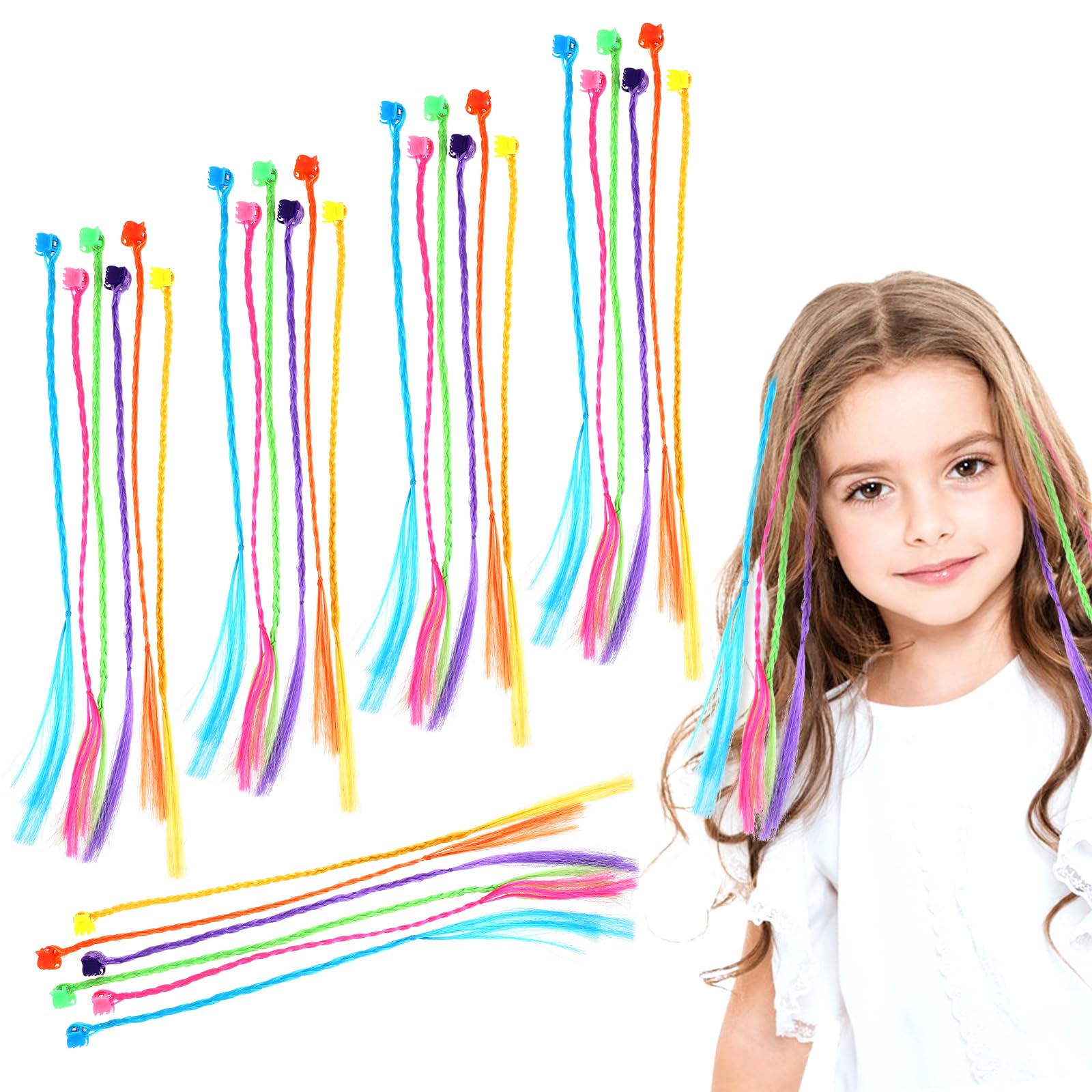 30 PCS Hair Extensions for Kids, Clip in Colored Hair Extensions STYLE 1