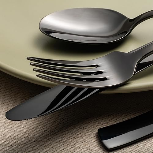 Miniatura 5 de Alata Kate Black Mirror - Juego de 40 cubiertos de plata, juego de cubiertos para 8, juego de cubiertos de acero inoxidable, juego de cubertería con
