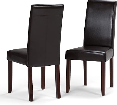 SIMPLIHOME Acadian Dining Chairs - Upholstered Solid Hardwood and Vegan Leather Parsons Chair Set in Tanners Brown, Transitional Dining Room Seating with Cushioned Seat and Back Set of 2