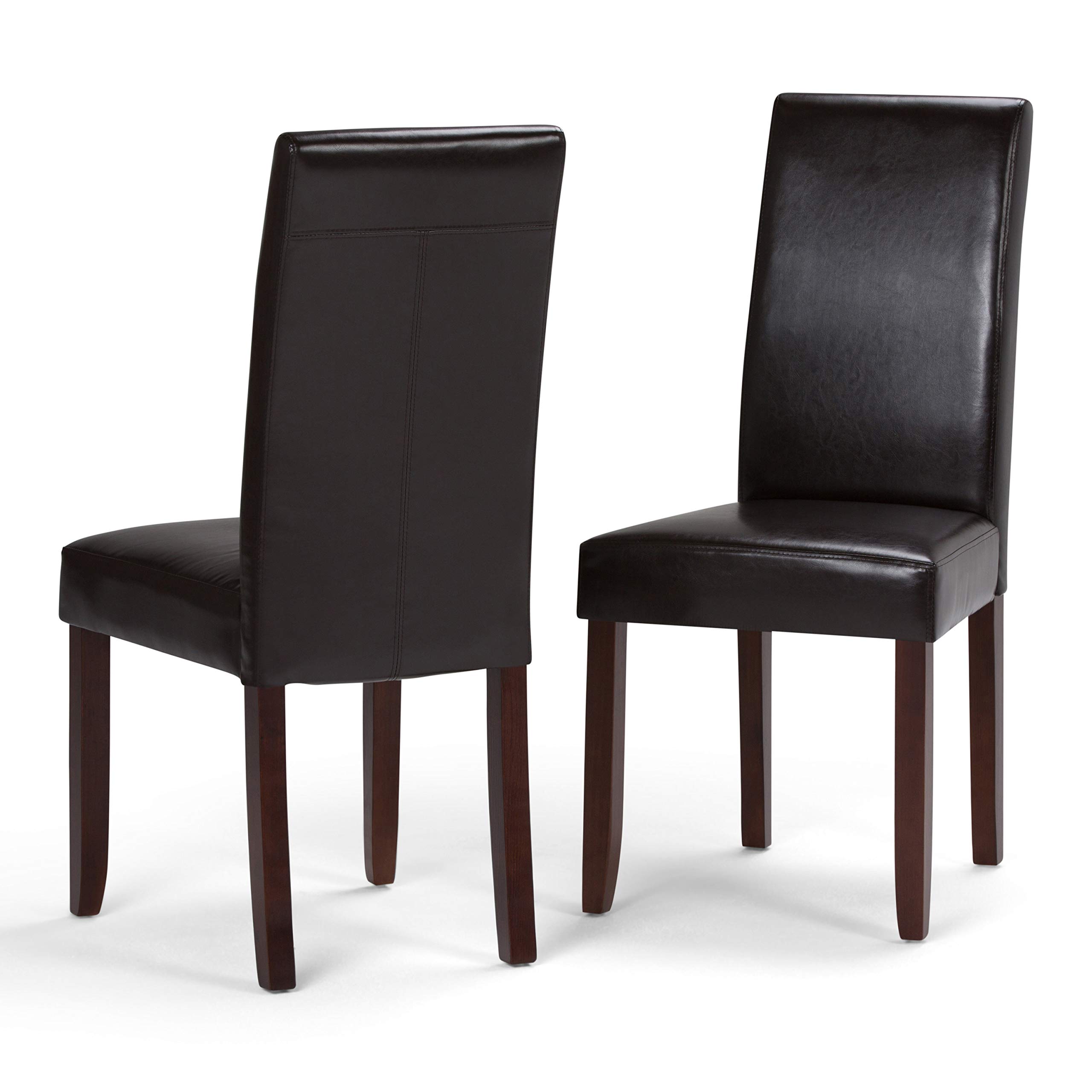 SIMPLIHOME Acadian Dining Chairs - Upholstered Solid Hardwood and Vegan Leather Parsons Chair Set in Tanners Brown, Transitional Dining Room Seating with Cushioned Seat and Back (Set of 2)