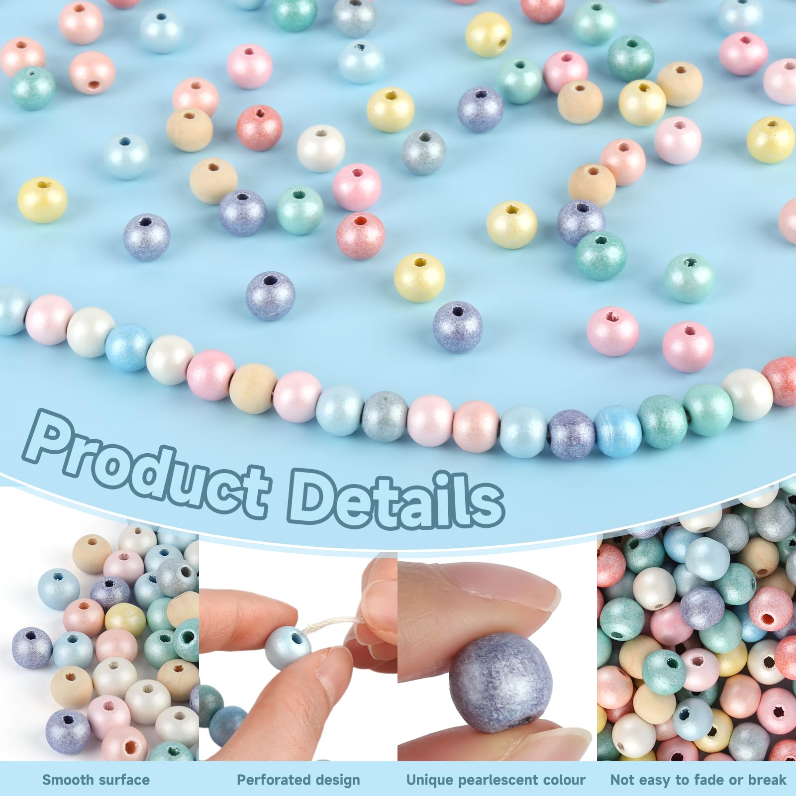 Lahnao Lot De 350 Perles En Bois à Enfiler - 10 Mm - Perles En