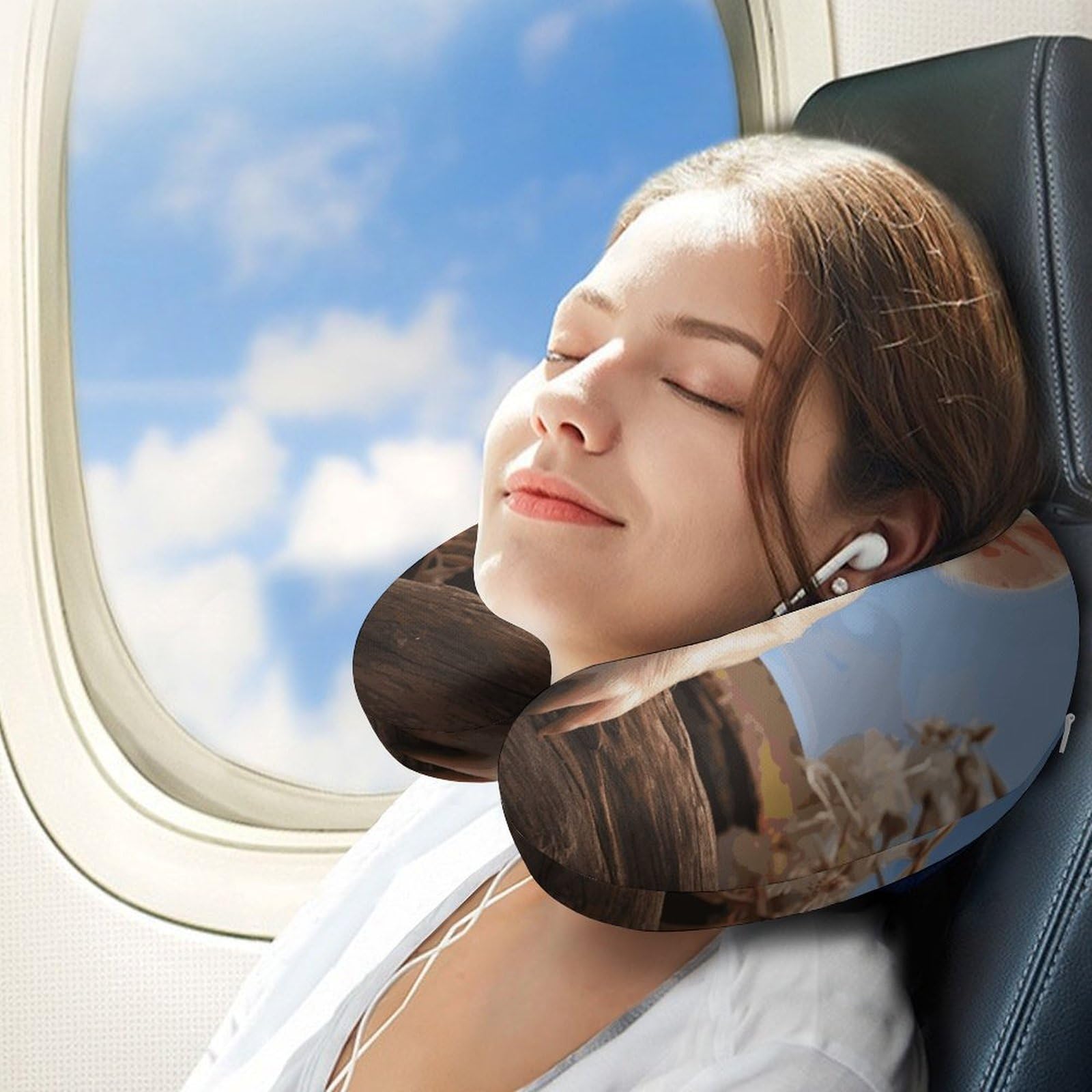 Almohada sonriente en forma de U, núcleo de almohada de espuma viscoelástica, cojín, proporciona apoyo para el cuello, almohada de viaje, adecuada para aviones, coches, hogares y oficinas.