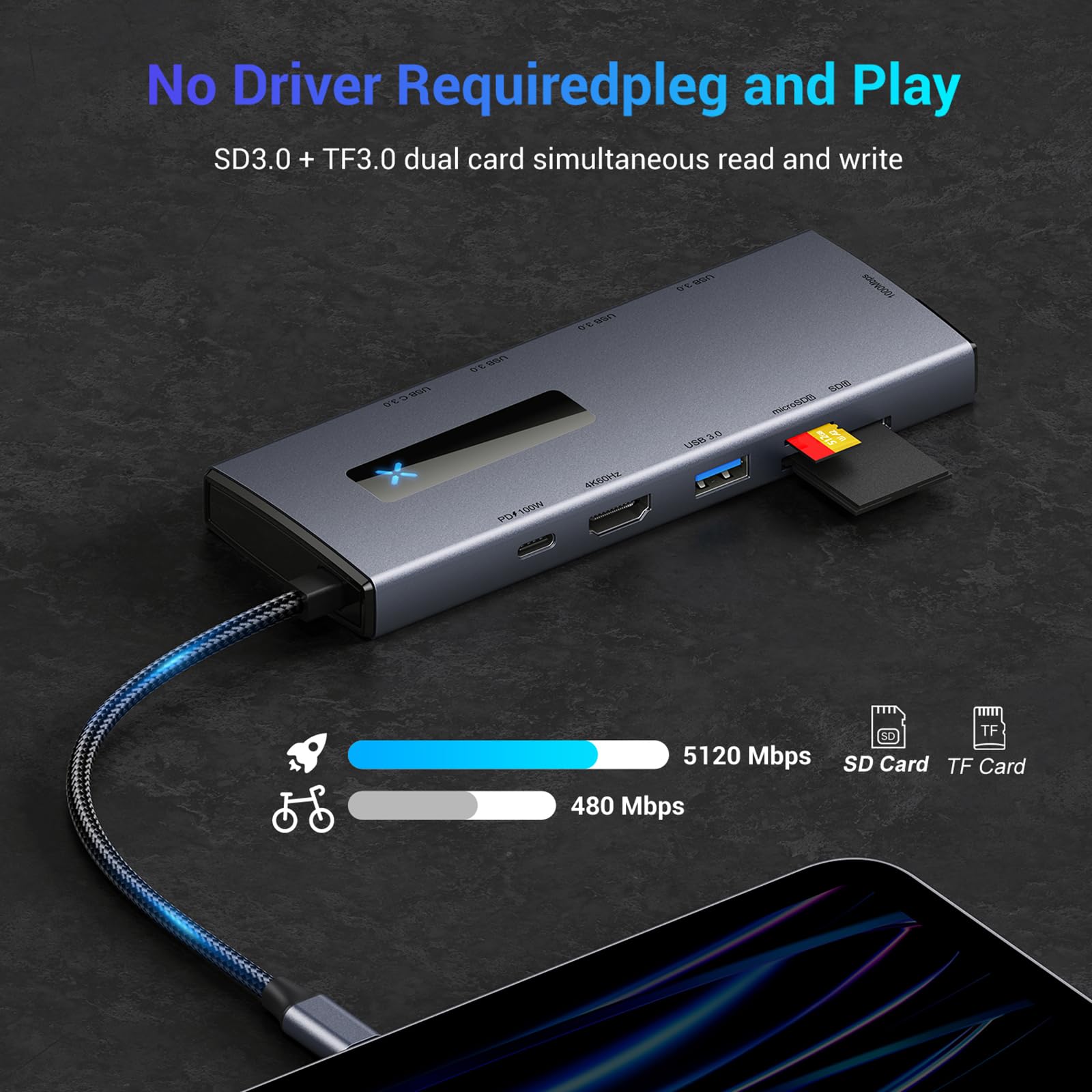 Adattatore intelligente di tipo C Docking station Hub 10 in 1 USB in alluminio, 10 porte, uso simultaneo per computer docking station