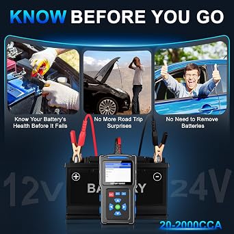 Battery Load Tester 12v Automotive, 20-2000 CCA Car Battery Tester and Alternator Tester for 24V Vehicles, BT300