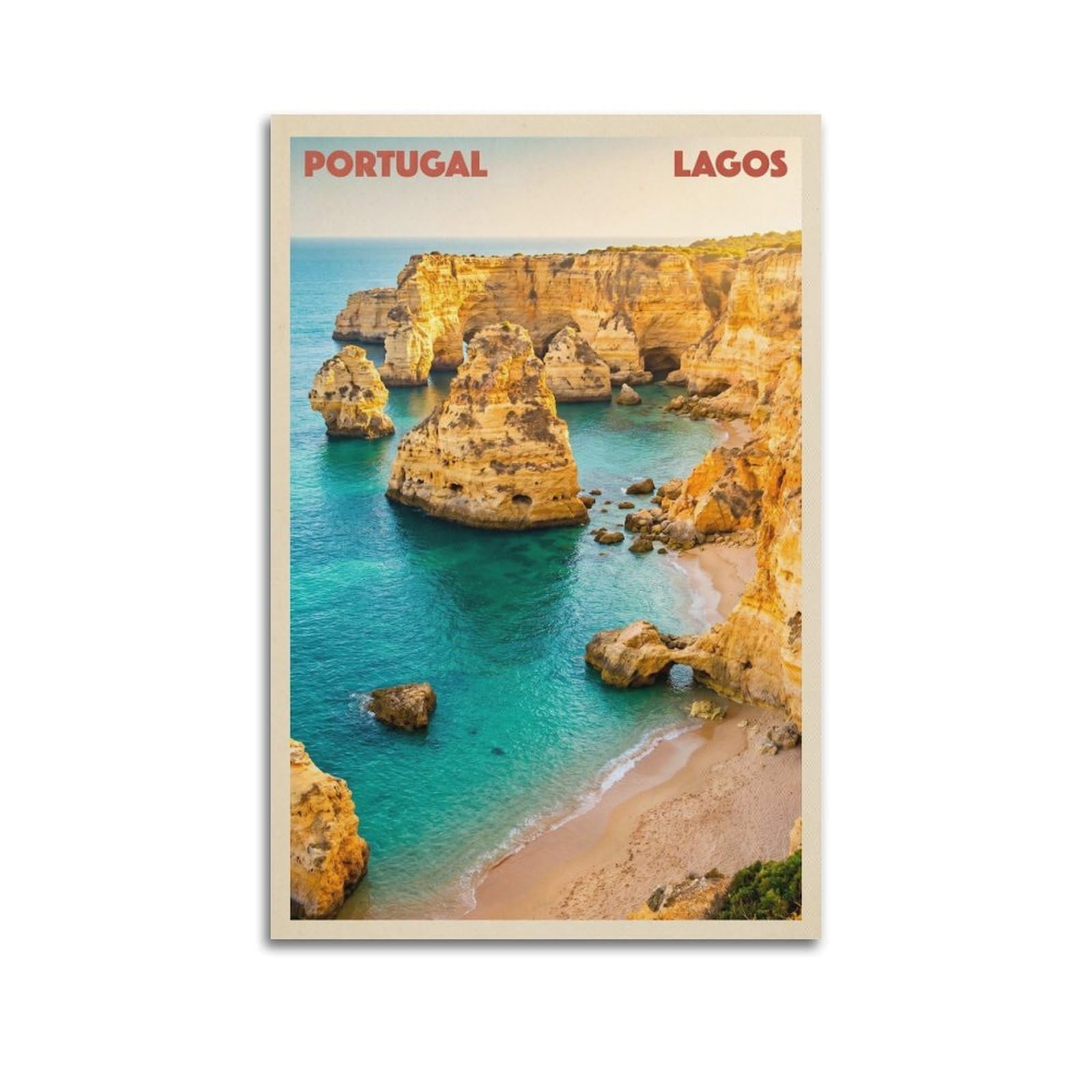 XKUGA Portugal Lagos Zen Landscape Travel Poster Modern Decorative Canvas Prints - Ideal Wall Art for Family, Man Cave, Game Room, Boys & Girls Bedroom 20x30inch(50x75cm)