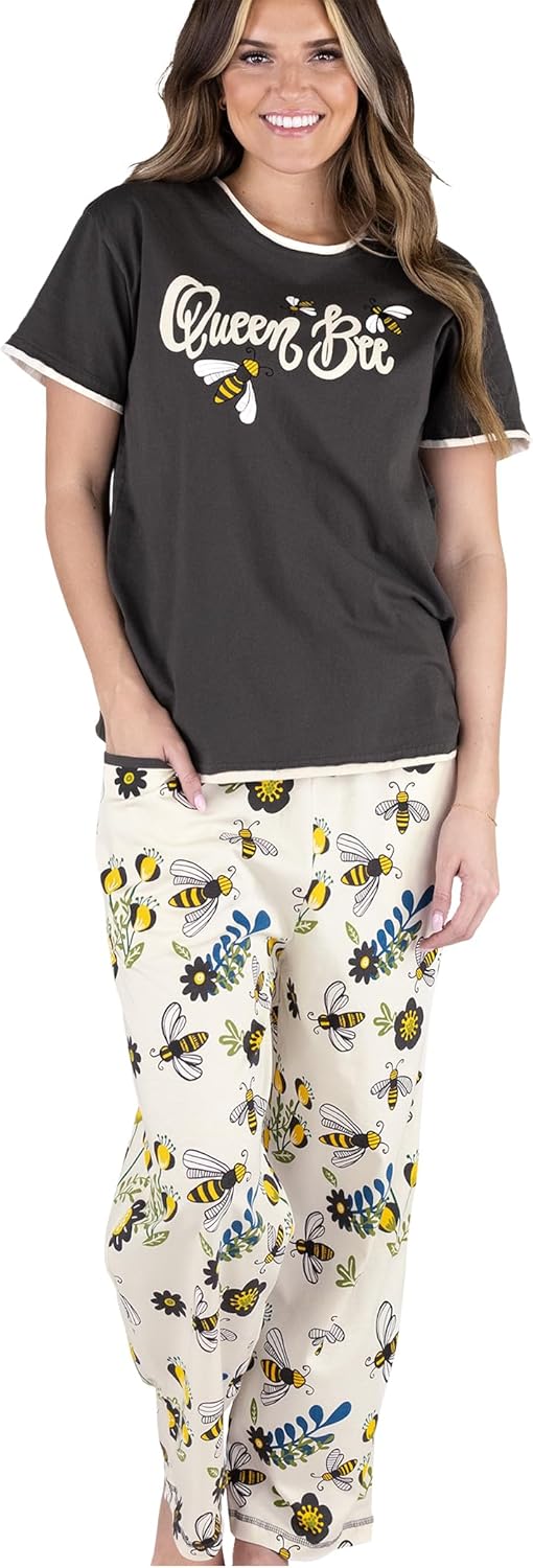 Lazy One Women's Pajama Set, Short Sleeves with Cute Prints, Relaxed Fit