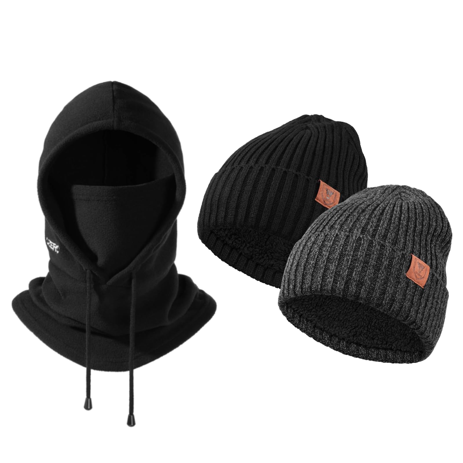 OZERO Winter Balaclava Hat Convertible Balaclava Ski Mask 2 Pcs Knit Beanie Winter Hat for Men and Women