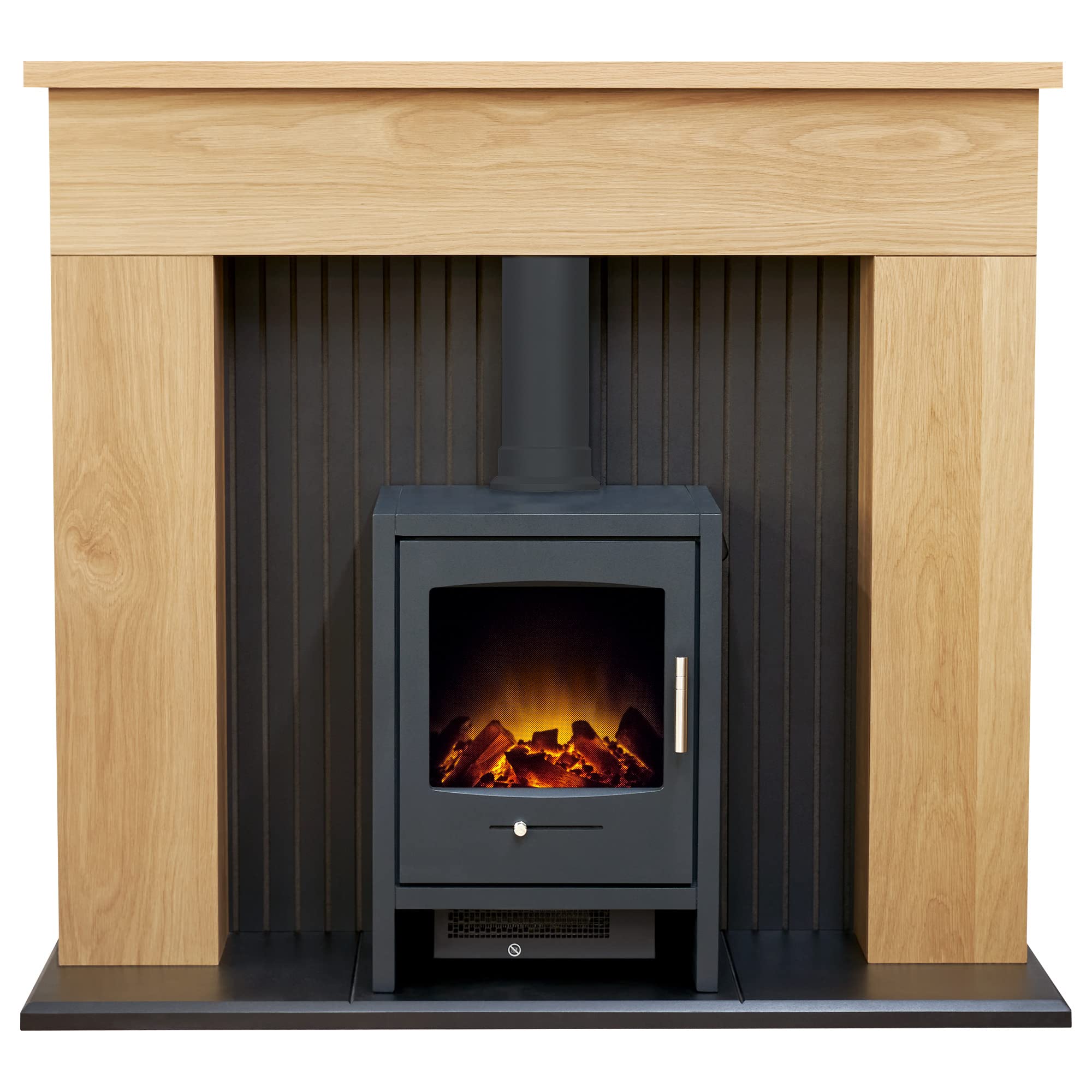 Adam Black Innsbruck Stove Fireplace In Oak With Bergen Electric Stove In Charcoal Grey, 45 Inch
