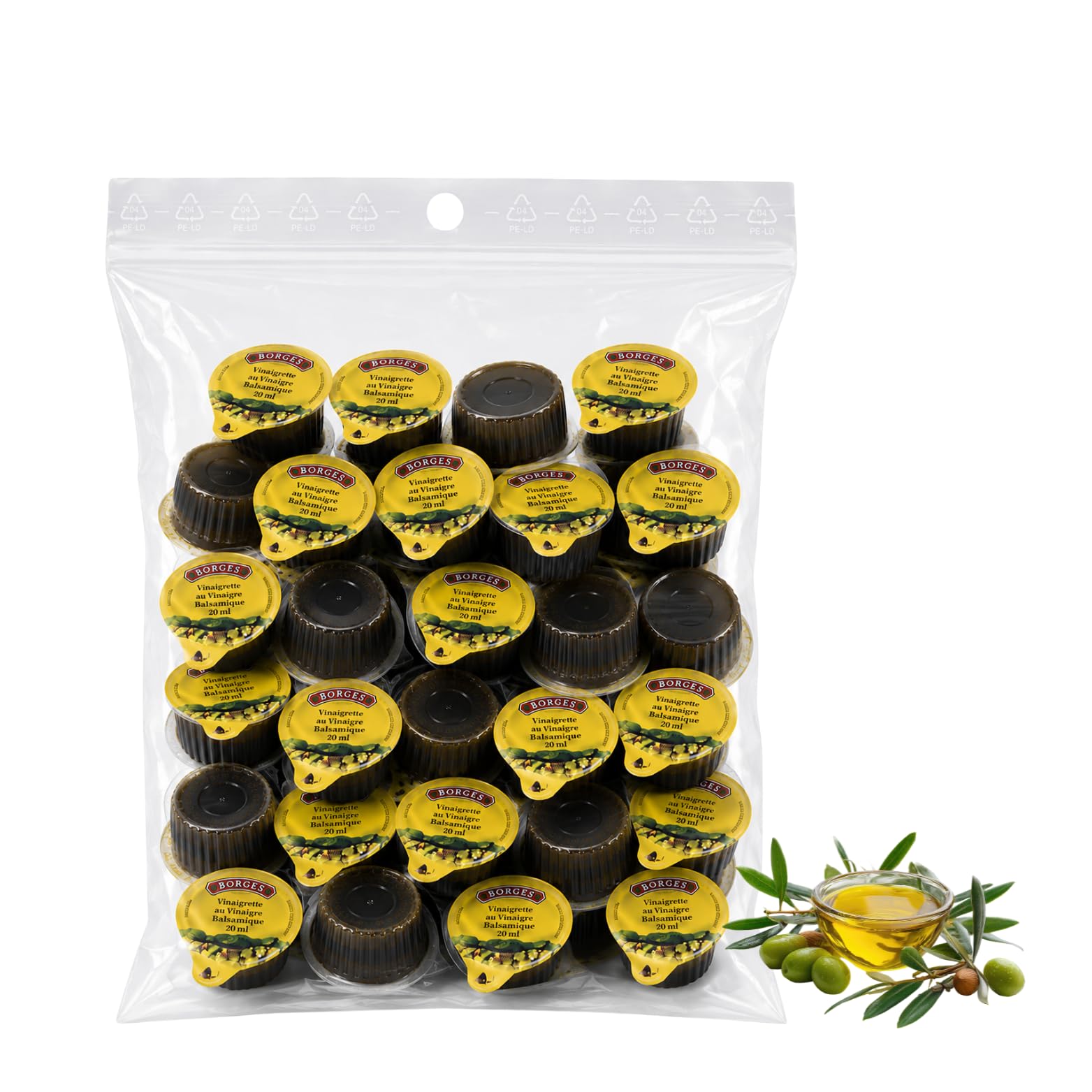 BORGES | 30 Coupelles de Vinaigrette au Vinaigre Balsamique | Portions Individuelles de 20 ml