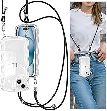 QLTYPRI Case, New Phone Case, Clear TPU Cover, Adjustable Shoulder, Shoulder Strap, Neck Strap, Cross-Angled, Wavy, Stylish, Korean, Cute, NewPhone Case, Acsta Storage, Transparent, Thin, Lightweight,