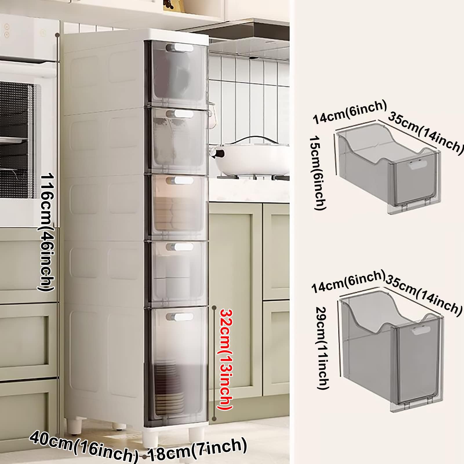 4-stöckiger Schmaler Badezimmer-Organizer – Kunststoff, Transparente Schubladen, Klappbarer Deckel, Rollen Montierbar, Platzsparend Für Badezimmer, Küche, Wohnzimmer