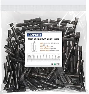 100 Pcs Black Heat Shrink Butt Connectors, 14-12 AWG Marine Grade Heat Shrink Wire Connectors, Tinned Copper, Waterproof Insulated Crimp Butt Splice Automotive Electrical Connectors