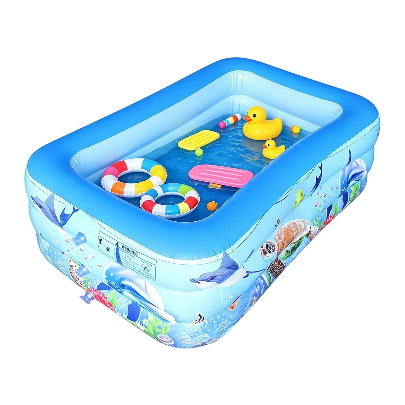 Piscina Infantil Inflable con Dibujos Animados,3Anillos Rectangular Grandes | Piscina Inflable Para Niños, Juegos Acuáticos Al Aire Libre Para Niños Y Adultos, Ideal Para Piscina Interior Y Exterior