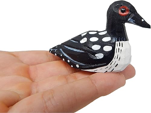 Selsela Hand-Carved Common Loon Figurine - Common Loon Wooden Figurine Small Animal Garden Statue Carving Decoration, Miniature Wildlife Sculpture.