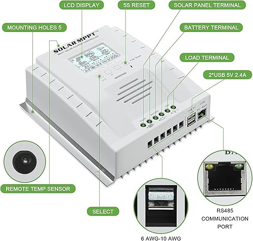 Miniatura 10 de 100 Amp MPPT Solar Charge Controller 48V 36V 24V 12V Auto,PV 150V Max Input Solar Panel , 100A Solar Panel Regulator Max Input Power 5000W, for AGM