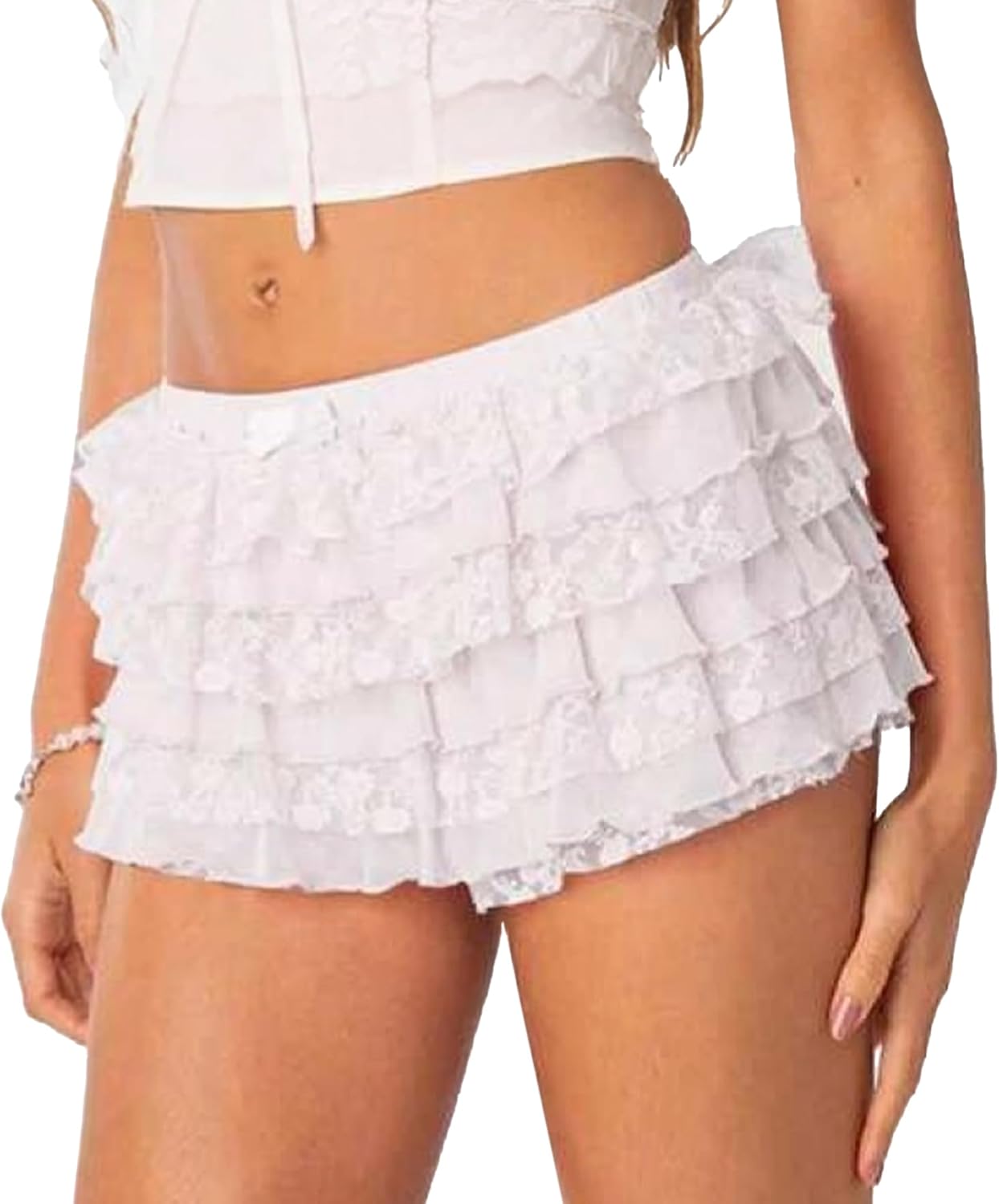 Women Y2K Ruffle Bloomer Cute Lace Multi-Layered Lolita BoyShort Sexy Mini Shorts Elastic Waist Micro Pettipants - Image 2