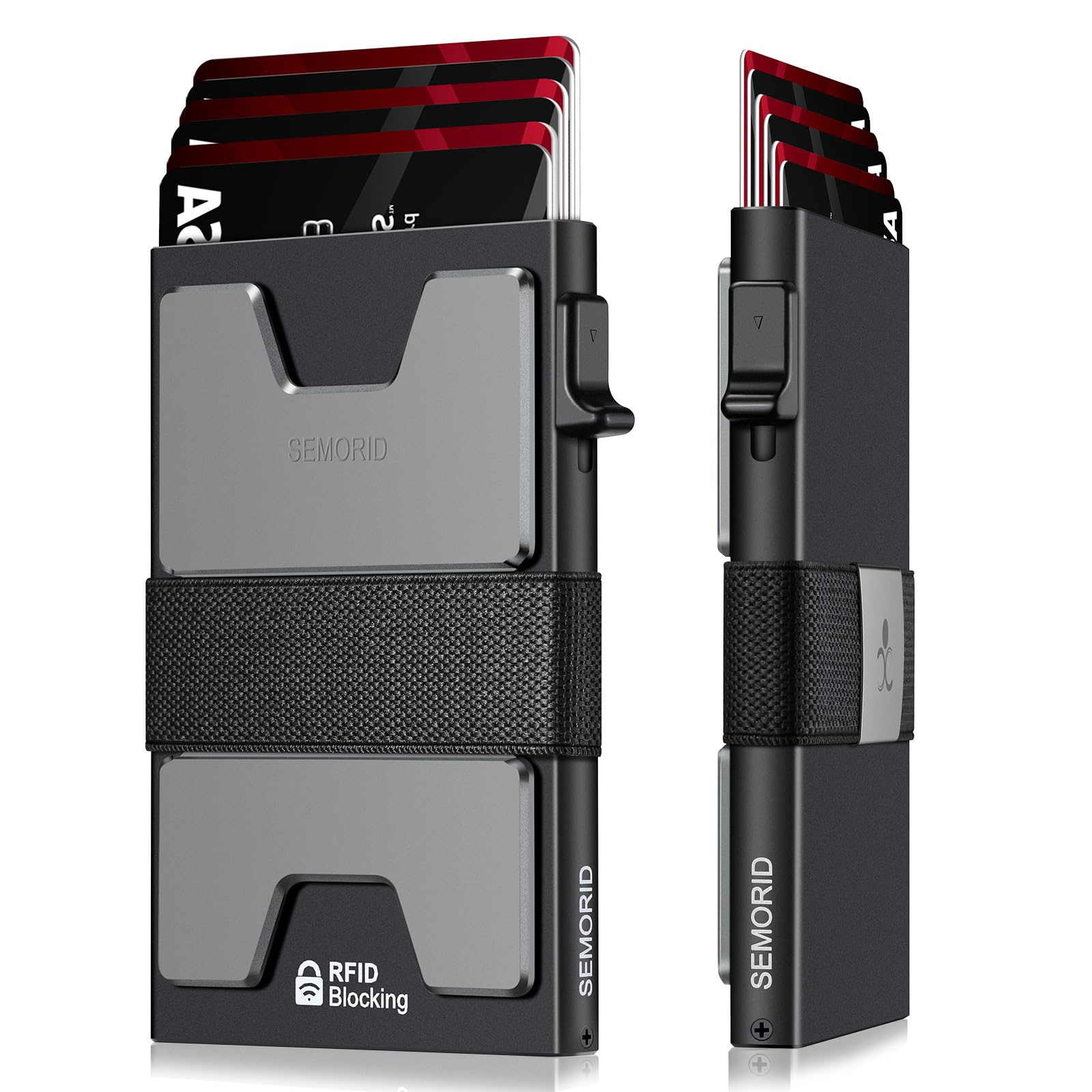 Slim Aluminum Card Holder Wallet for Men, Durable Expandable Backplate, RFID Blocking Minimalist Metal Pop Up Wallet, Holds 12+ Cards Plus Cash