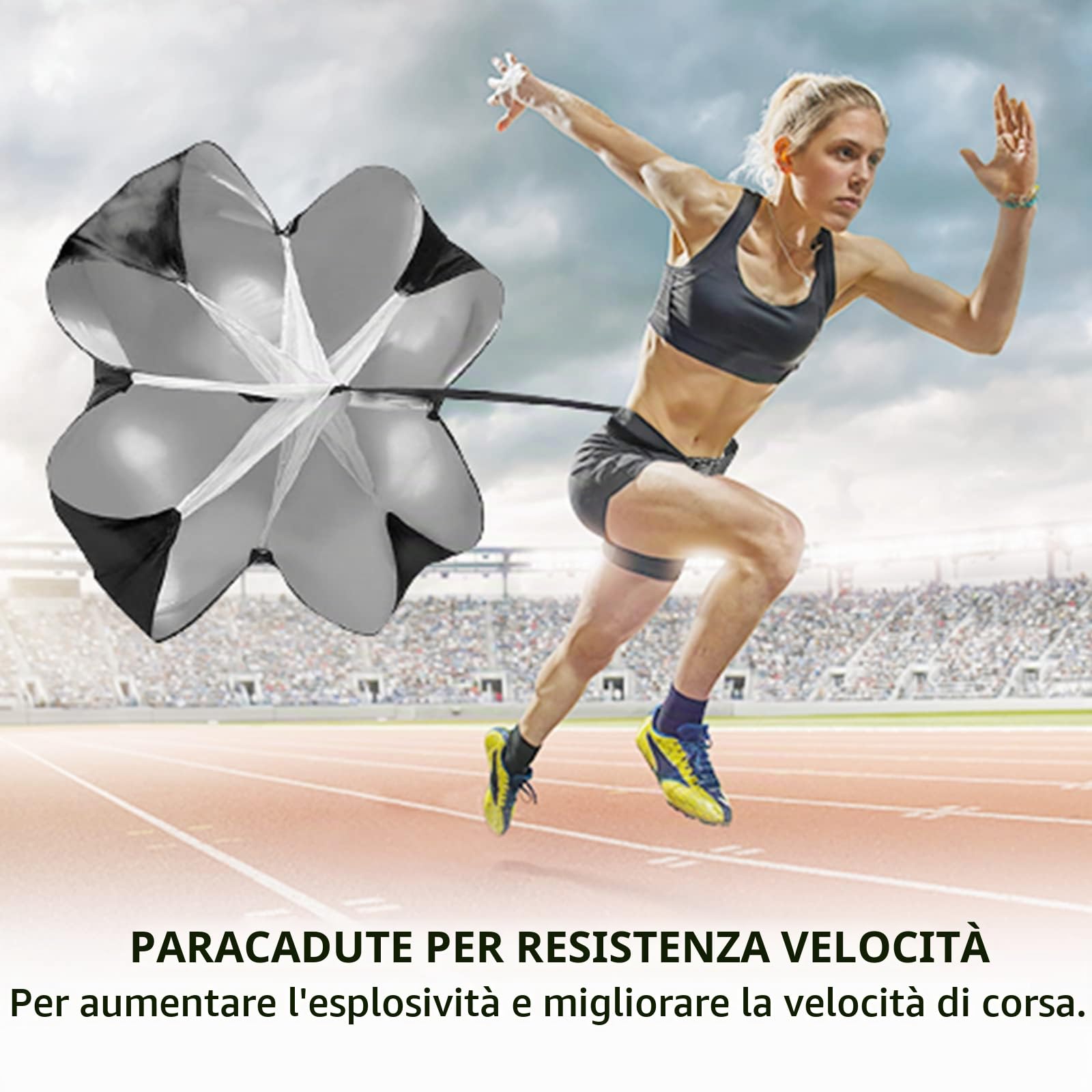 Set allenamento Speed ​​​​& Agility, accessori per allenamento calcio con 1 paracadute di resistenza, scala di coordinazione, 5 ostacoli regolabili, 24 coni a disco, dispositivo di allenamento