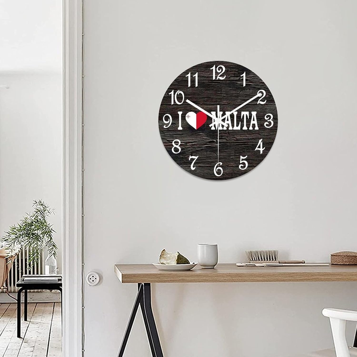 I Love Malta Wall Clock Wood Clock,Flag of Malta Round Wooden Clock Gifts Novelty Wall Clock for Home Kitchen Living Room Office 15 X 15 Inch