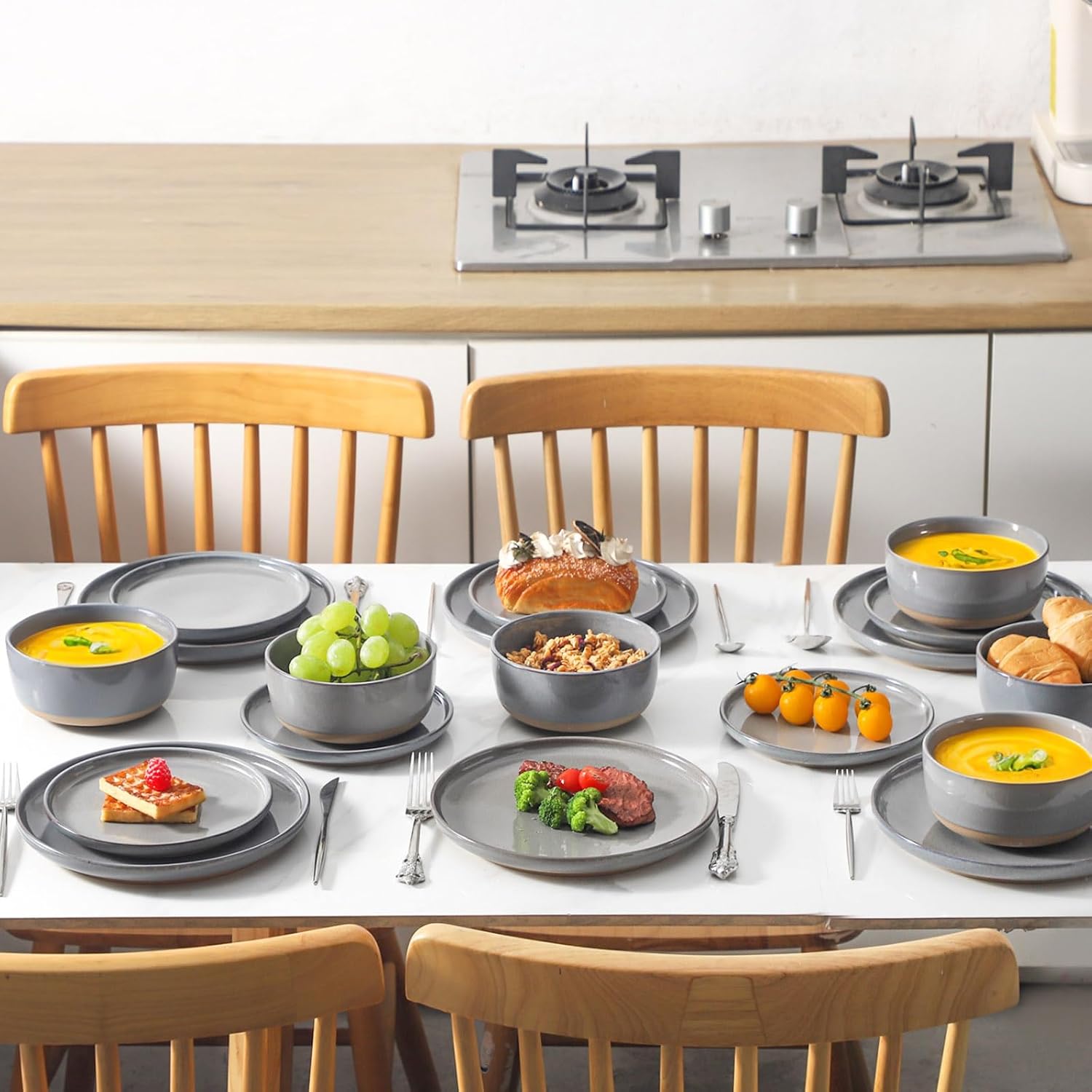 Hasense Stoneware Dinnerware and Blue Spoon Rest Bundle