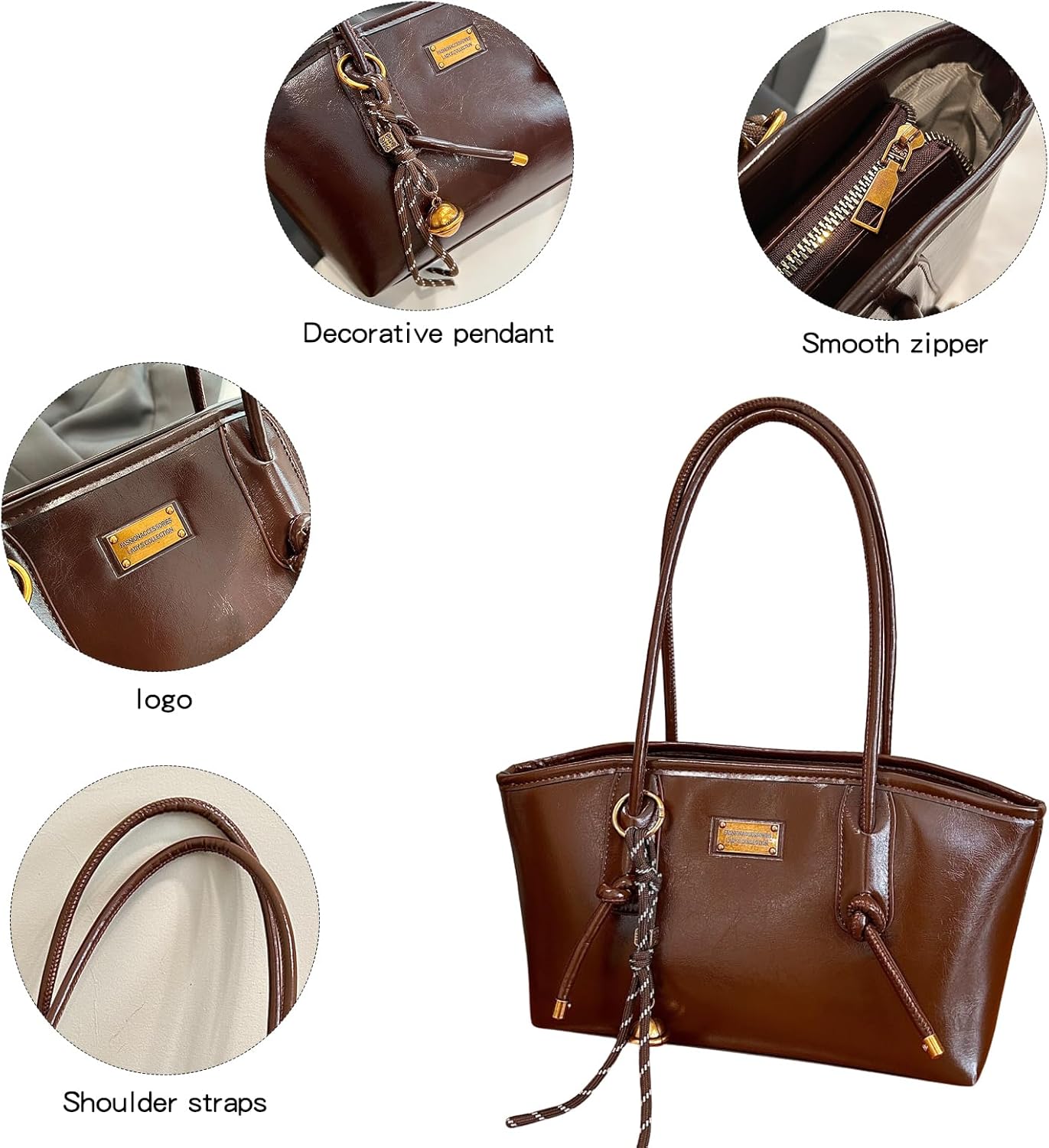 JANSBEN Small Shoulder Bag for Women - Vintage Leather Hobo Purse Trendy Handbag with Zipper and Bell Decoration - Image 6