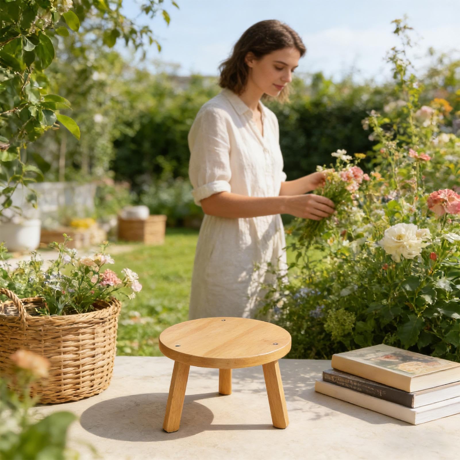 Pequeño Taburete para Plantas Peana Elevada para Macetas | Soporte para Jardín Interior para Interior y Exterior: Jardín, Balcón, Dormitorio, Salón, Estilo Rústico