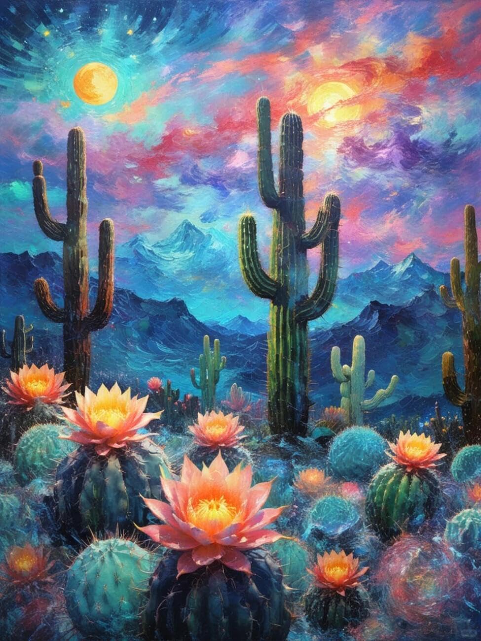 Henypt Cross Stitch Kits Fantasy Cactus Flowers DIY Arts Aand Craft Kit for Beginners The Elderly with Accessories Home & Leisure/Gifts 14CT 60x80cm