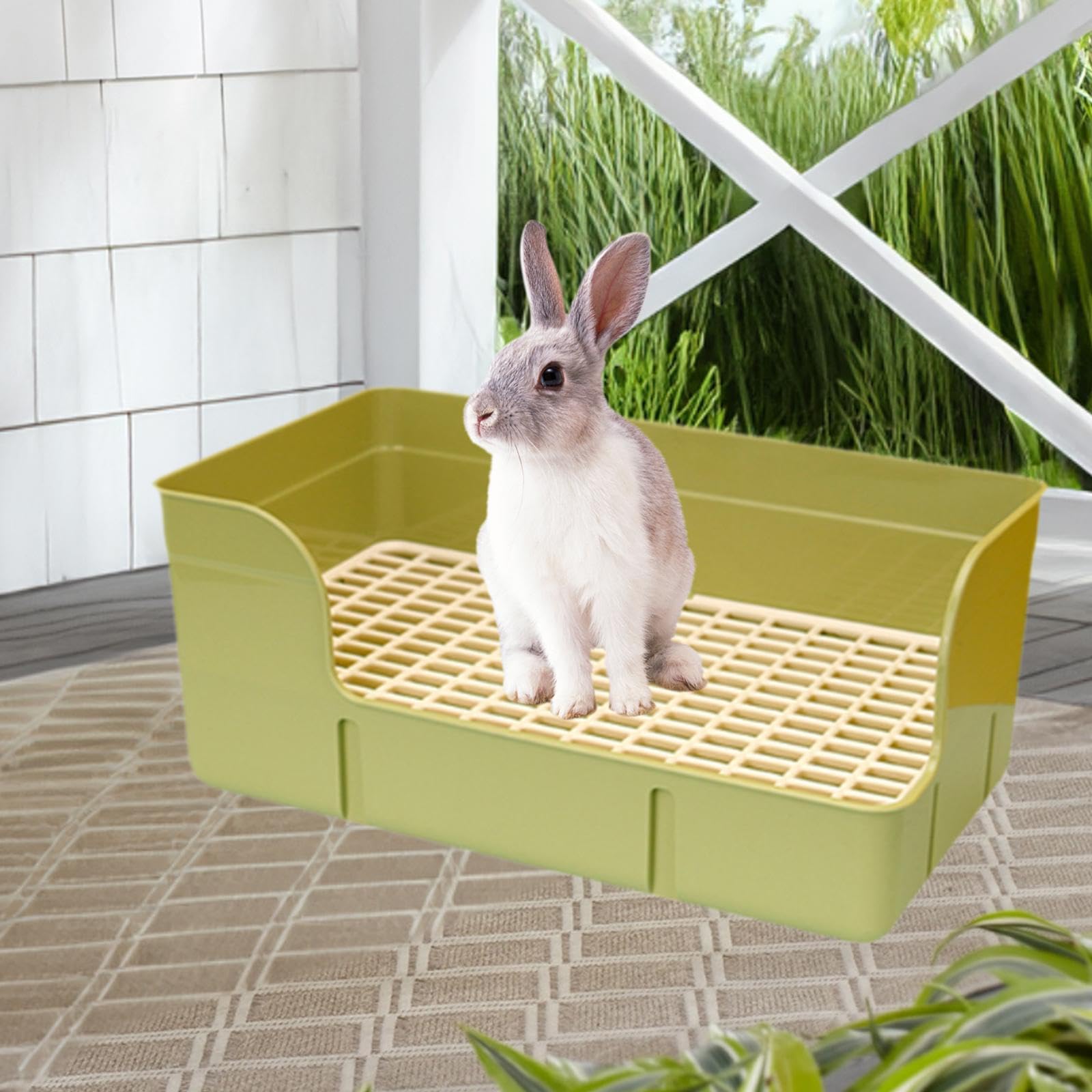 perfk Conejo Mascota Lipter Grid Bandeja Pee Bandeja Arinal Caza de Baño, Baño de Mascota Pequeño para Hamster Havets, Verde
