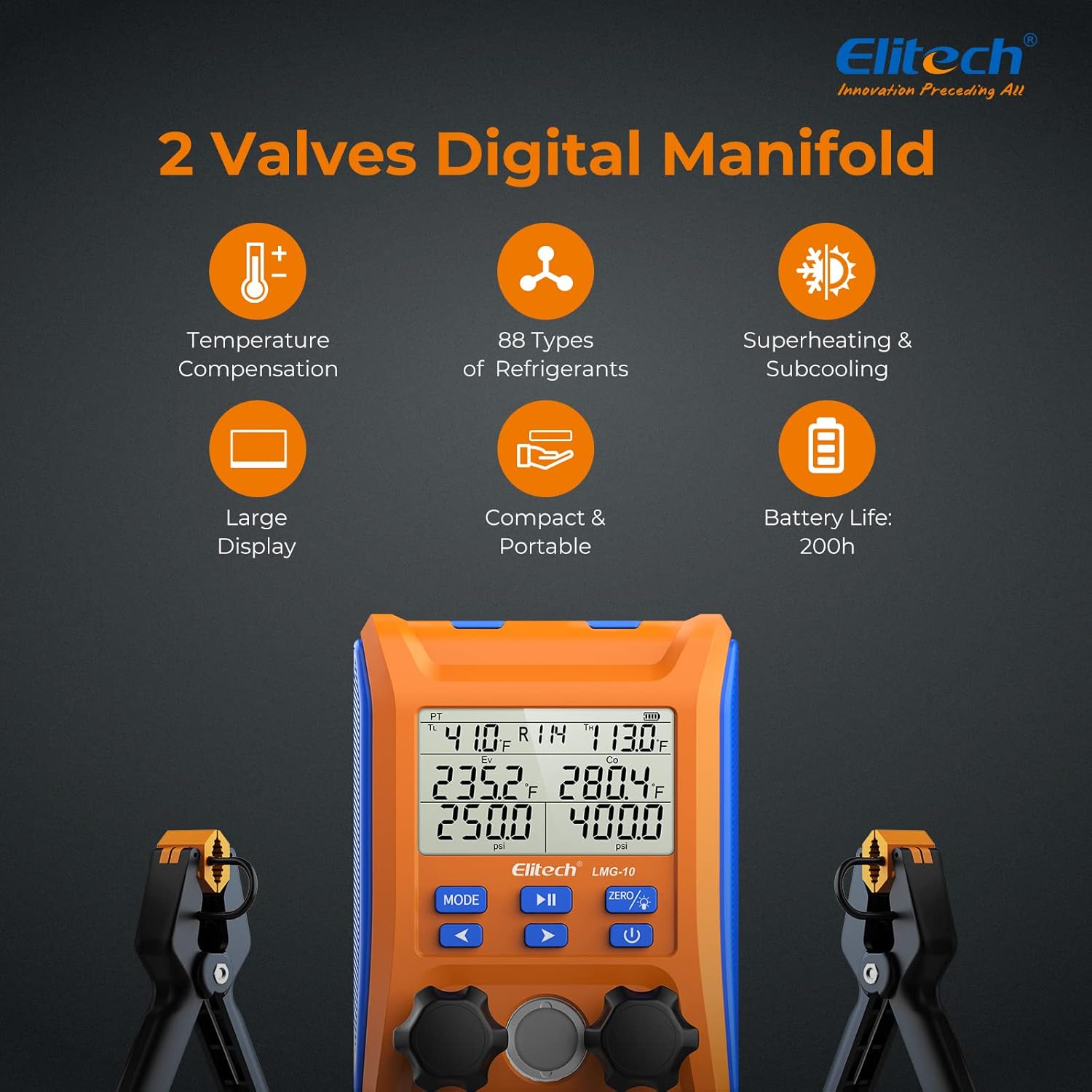 Elitech HVAC Essential Combo: LMG-10plus Digital Manifold Gauge with Hoses & LMC-100F 110Lbs High-Precision Refrigerant Scale
