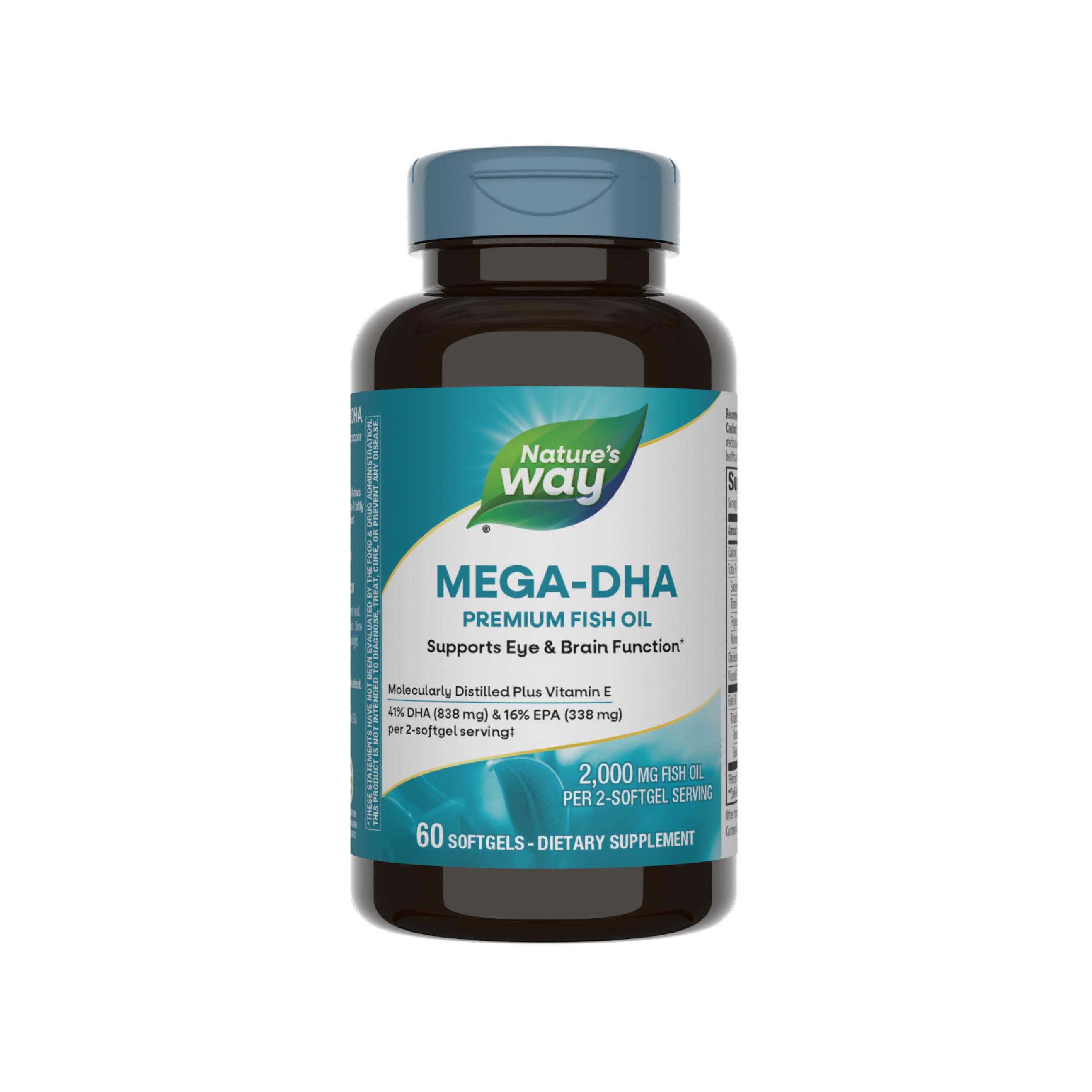 Nature's Way Mega-DHA Premium Fish Oil, Supports Eye and Brain Function*, Omega-3, 2,000 Fish Oil mg per 2-Softgel Serving, 60 Softgels (Packaging May Vary)
