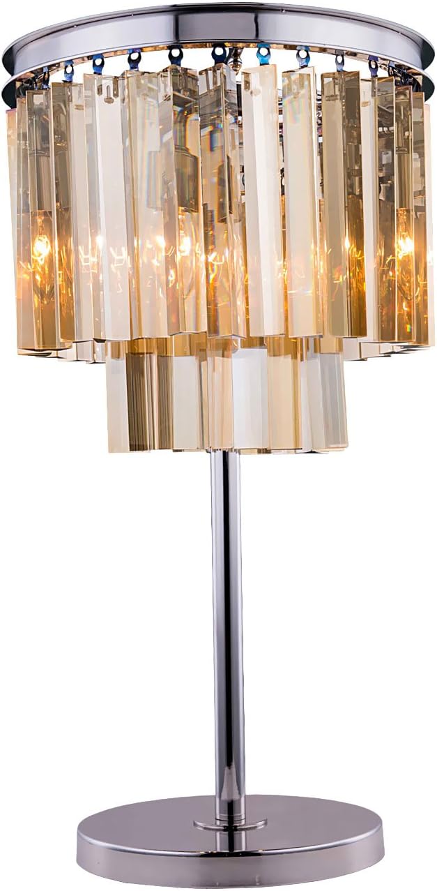Odeon 3 Light Golden Teak Glass Fringe Table Lamp Light Fixture in Polished Nickel - Restoration Revolution 700133-003