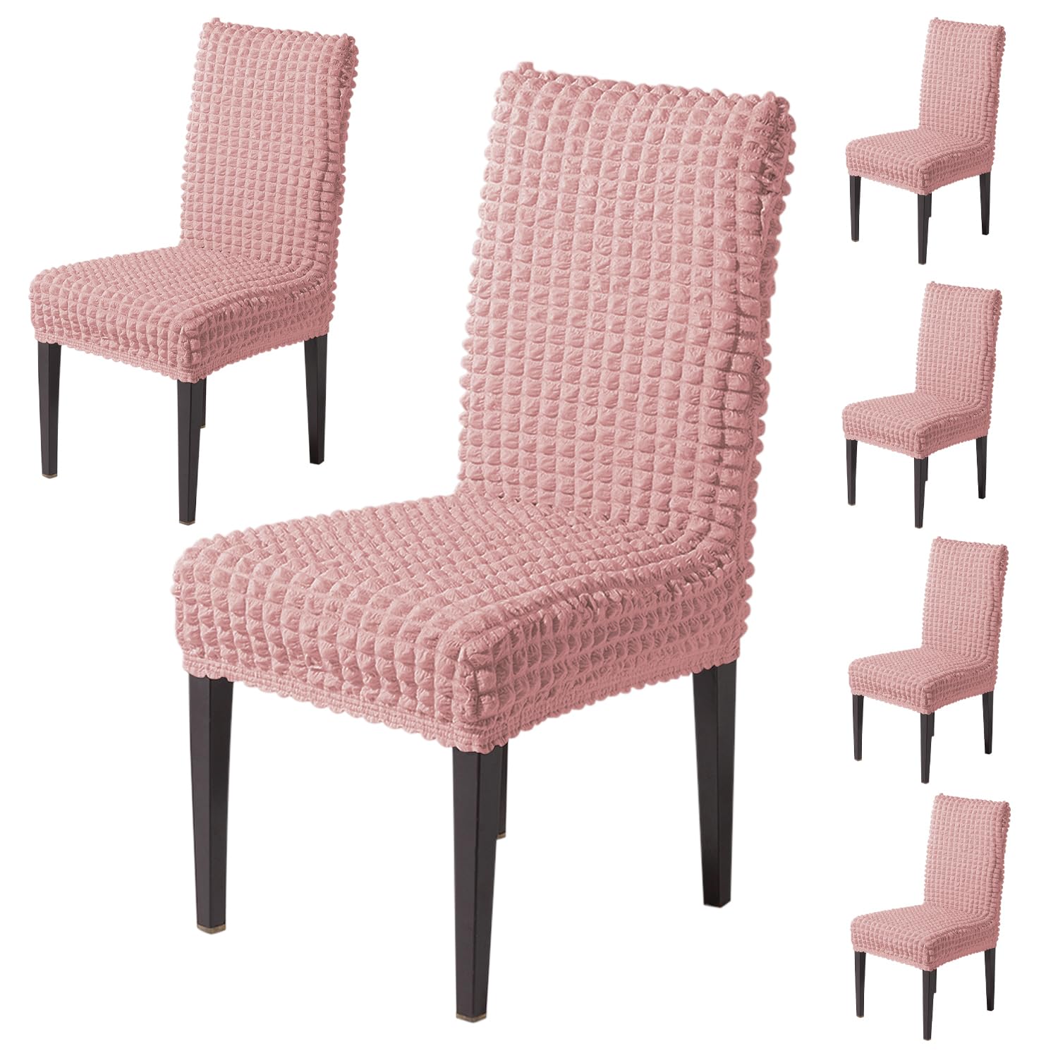 HOKIPO 'Aria Nova' Stretchable 280 GSM Bubble Dining Chair Cover Set of 6, Tea Rose Pink (AR-6213-PNK*6)-image-37