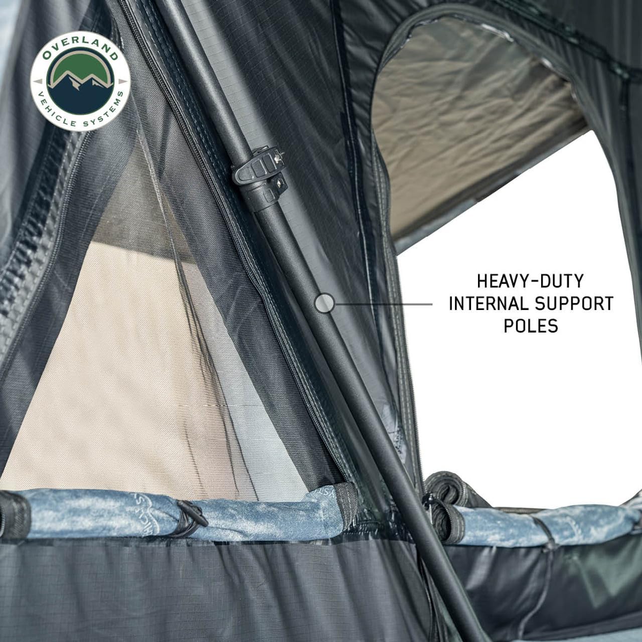 Overland Vehicle Systems XD Everest Cantilever Aluminum Hard Sheel Roof Top Tent with Black Out Kit - Grey Body & Black Rainfly