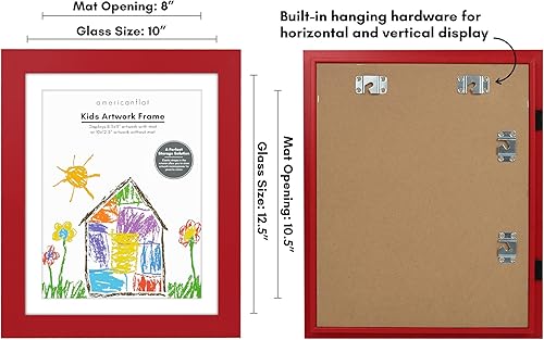 Miniatura 3 de Americanflat Marco de arte infantil de carga frontal en color rojo manzana, marco de fotos de 8.5 x 11 pulgadas con paspartú y 10 x 12.5 pulgadas