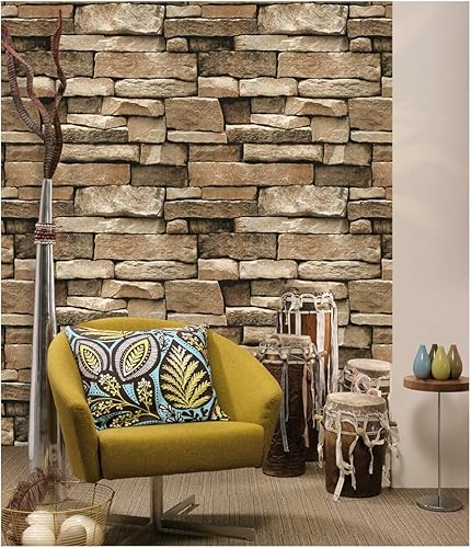 Miniatura 8 de DWIND D1016 - Papel tapiz de piedra autoadhesivo, removible, de vinilo de 1.48 x 16.4 pies, para sala de estar, dormitorio, cocina, decoración de