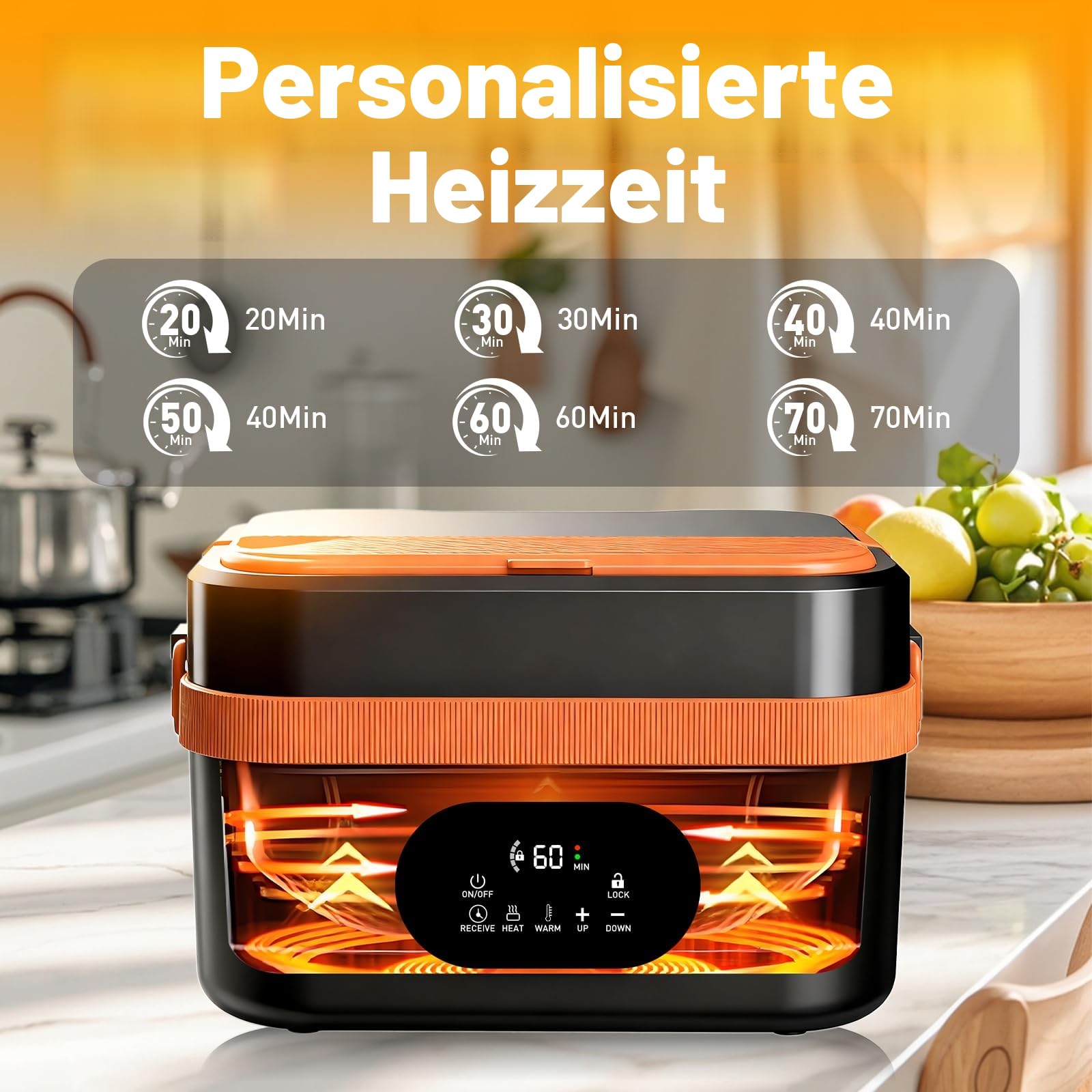2025 Upgrade Beheizte Lunchbox Wiederaufladbare Selbstheizende 1.5L Tragbare Elektrische Lunchbox für Arbeit Familie Camping Büro Auto Reisen Auf baustellen