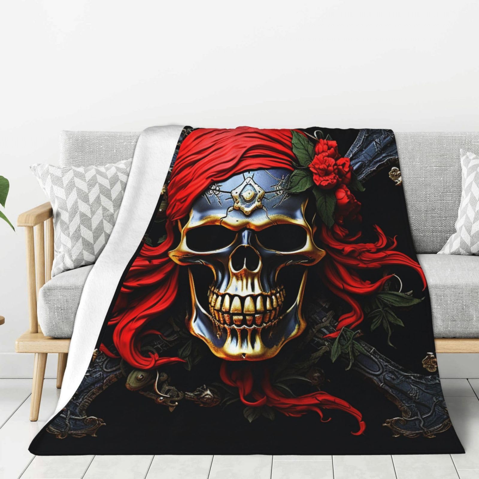 Pirate Skull Throw Blanket Plush Flannel Fleece Blanket, Soft Lightweight Cozy Blankets 50"X40" for Bed Couch Sofa Travel