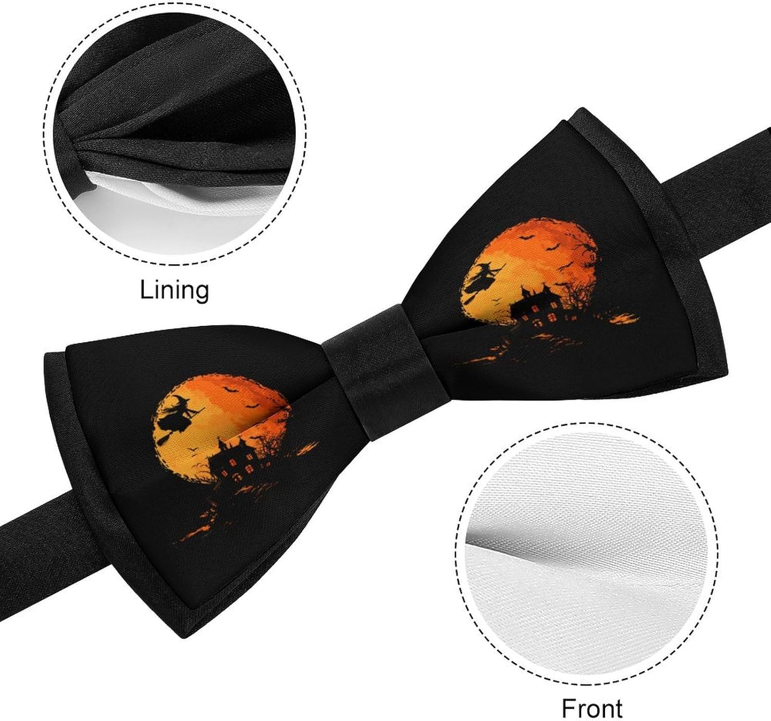 Happy Halloween Witch Bow Ties for Men Fun Printed Pre Tied Adjustable Bowtie for Party Wedding